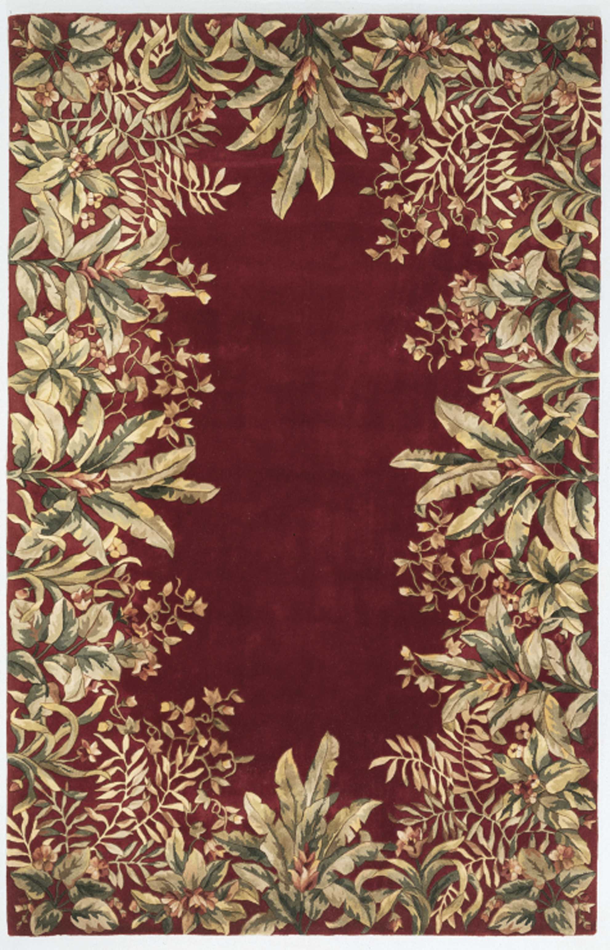 5' x 8' Ruby Red Wool Floral Hand Tufted Area Rug