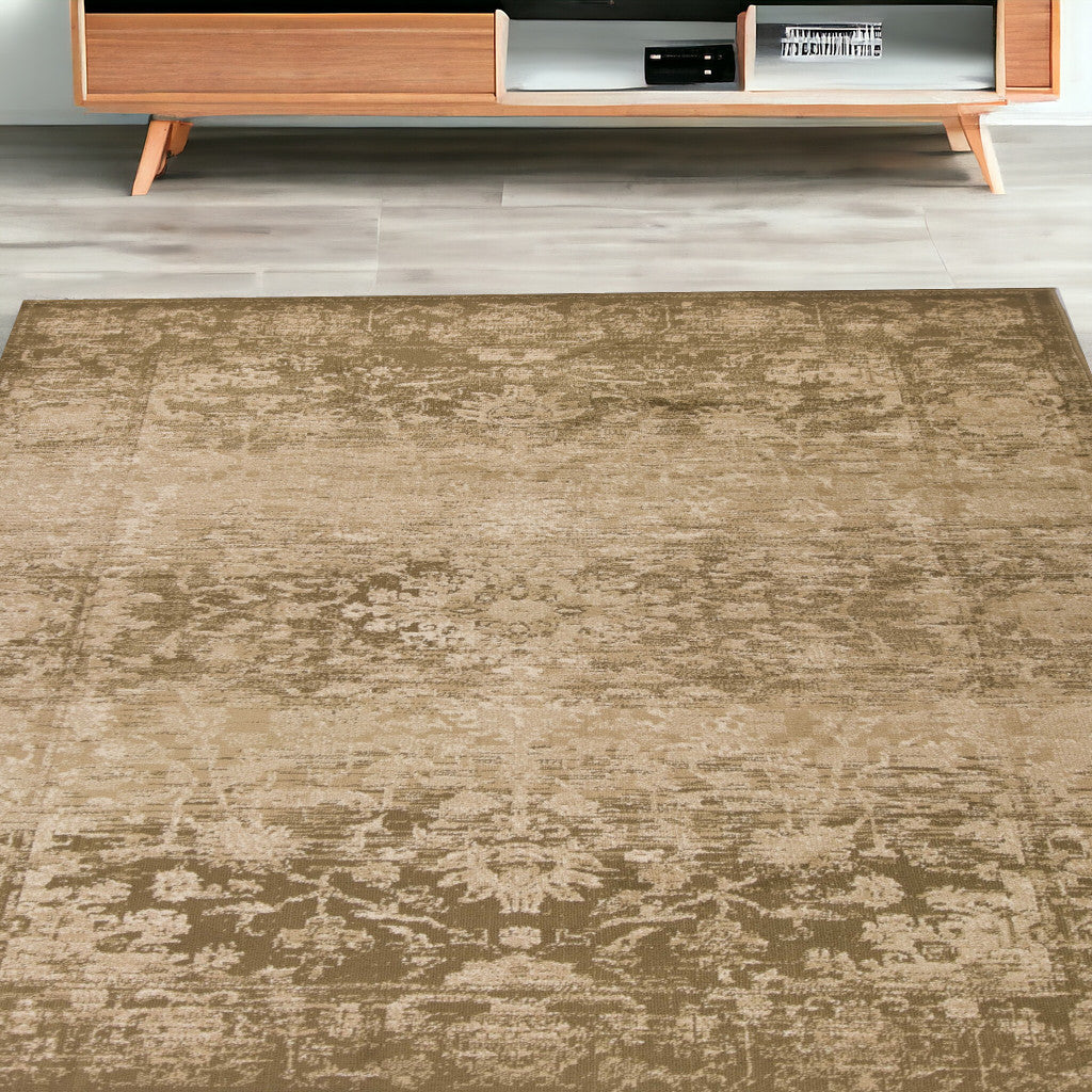 5'X8' Beige Machine Woven Distressed Floral Traditional Indoor Area Rug