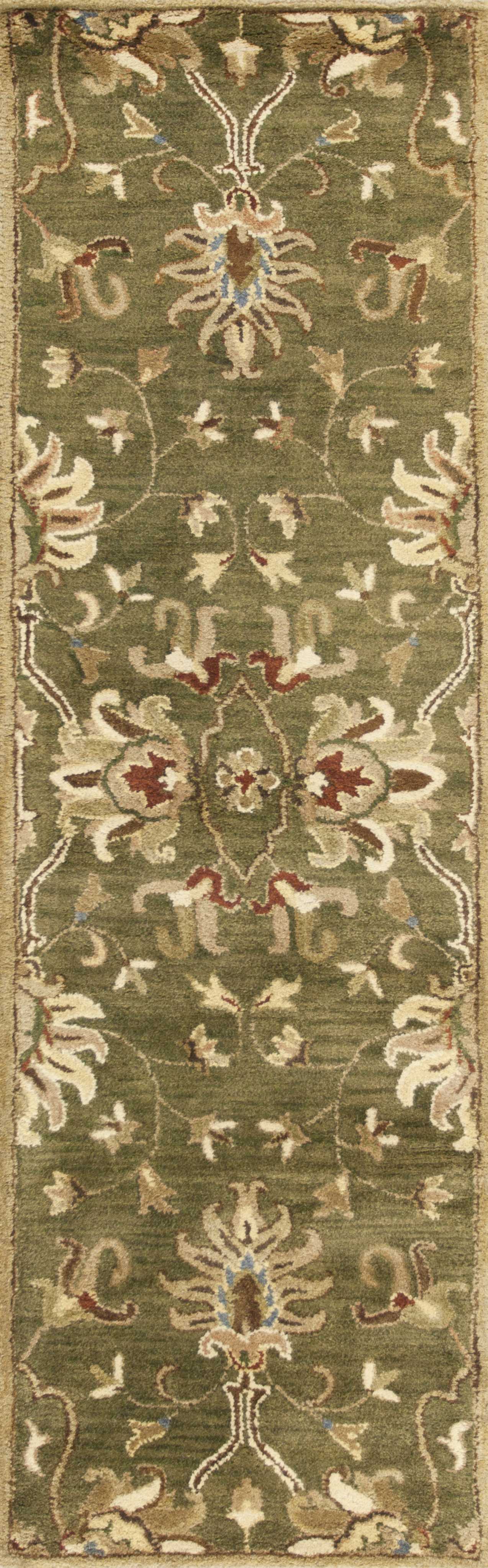 5' x 8' Green and Red Wool Floral Vines Hand Tufted Area Rug