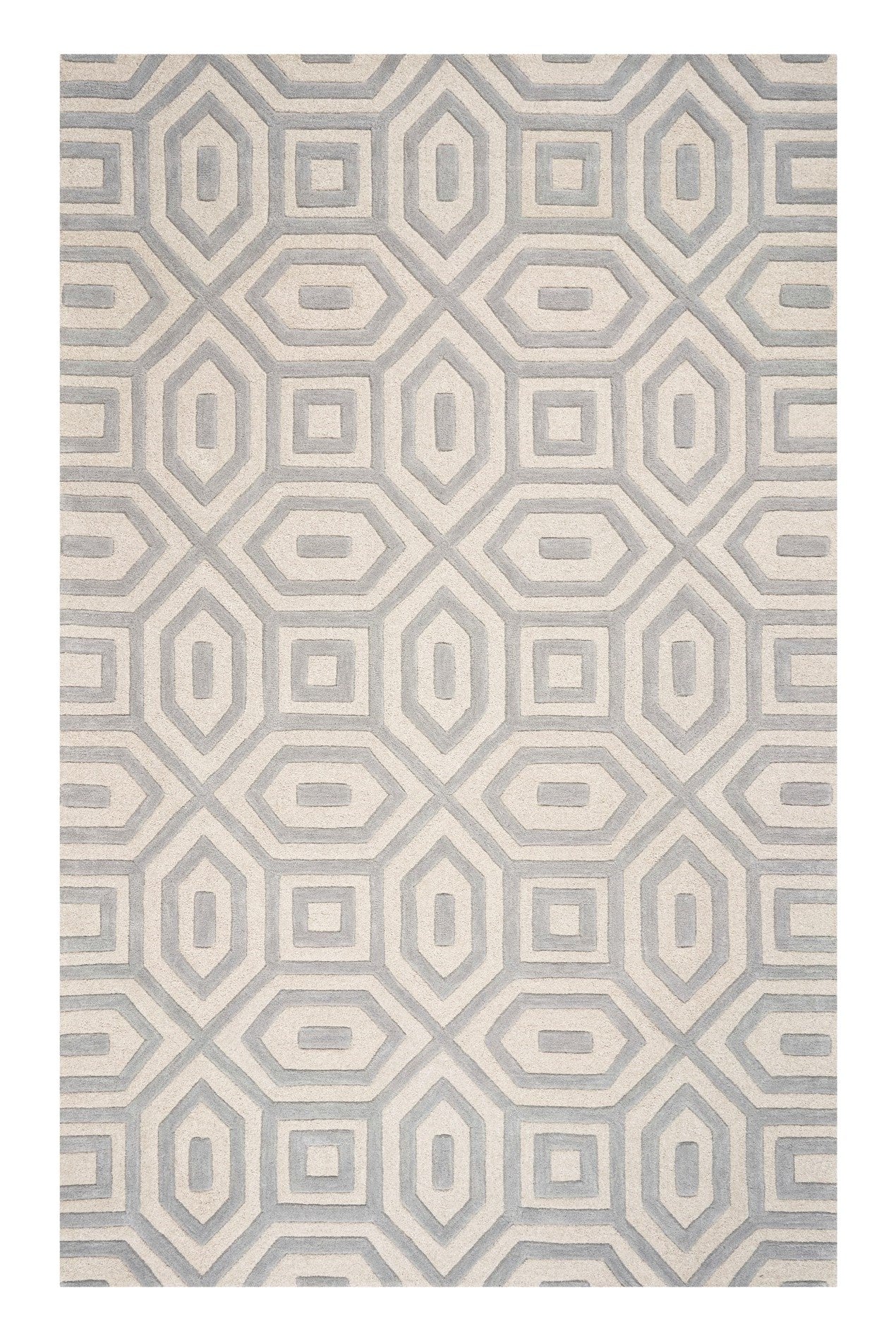 3'X5' Grey Hand Tufted Geometric Indoor Area Rug