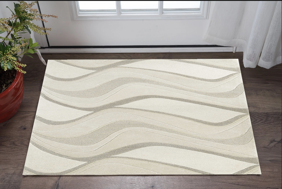 2' X 7' Ivory Abstract Waves Wool Runner Rug