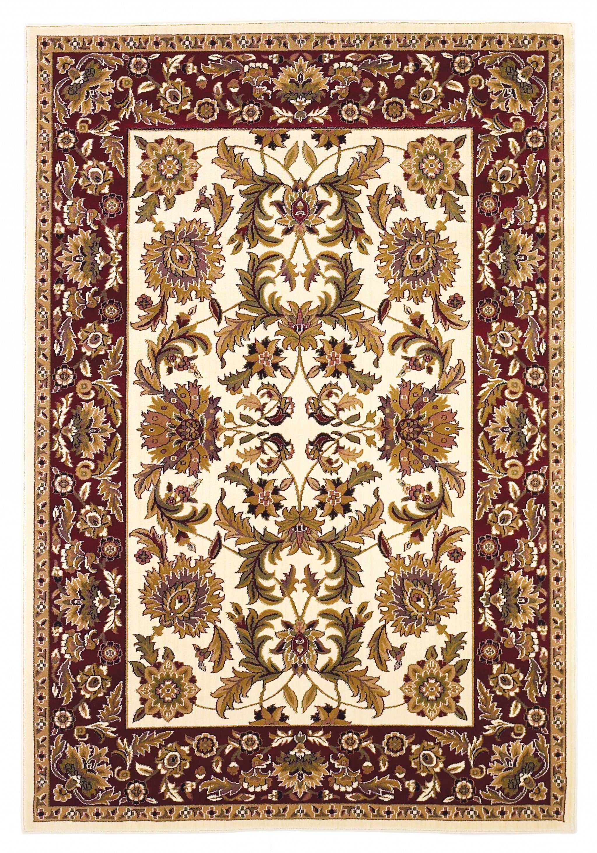 5'X8' Ivory Red Machine Woven Floral Traditional Indoor Area Rug