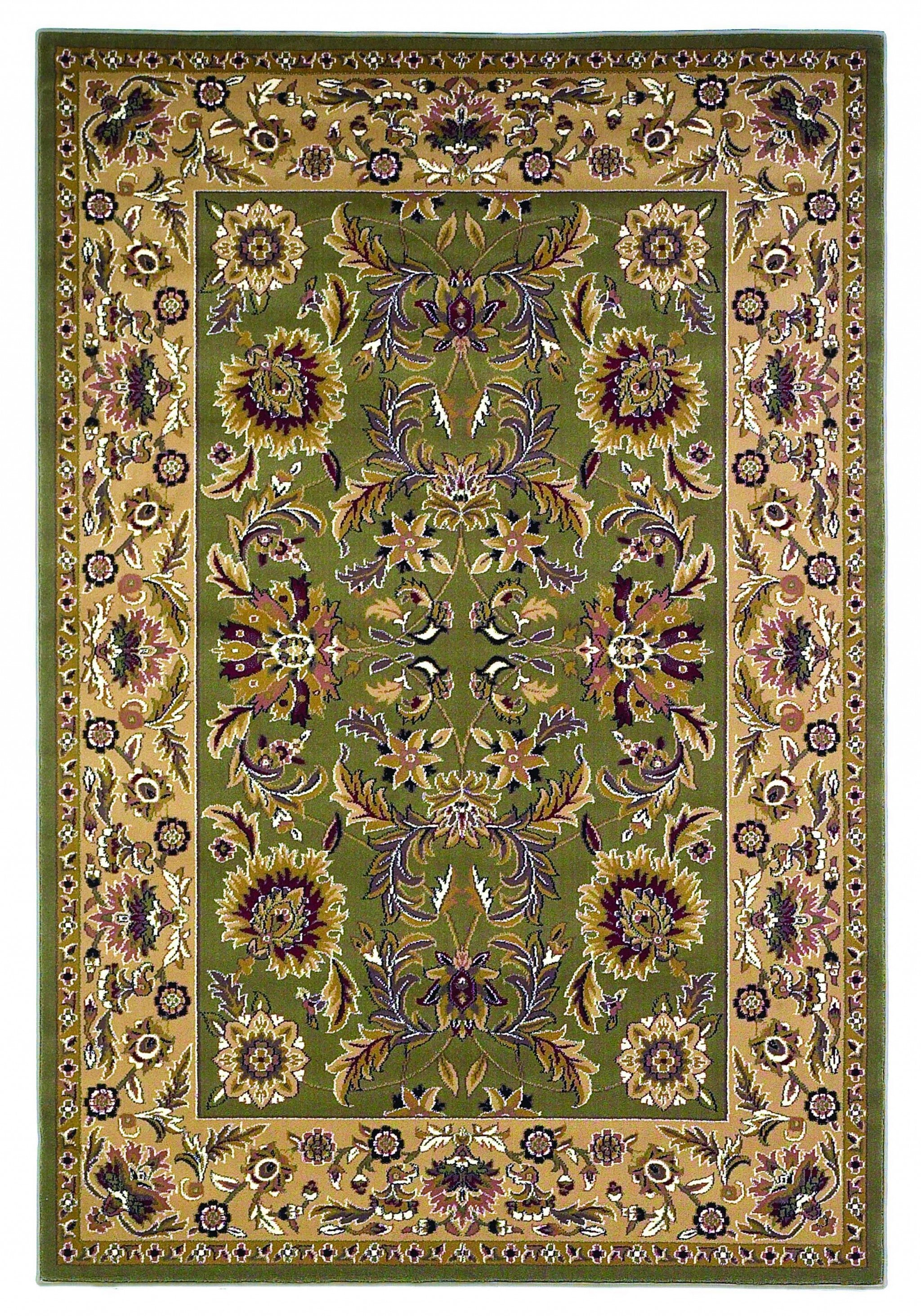 5' X 8' Green Or Taupe Floral Bordered Area Rug