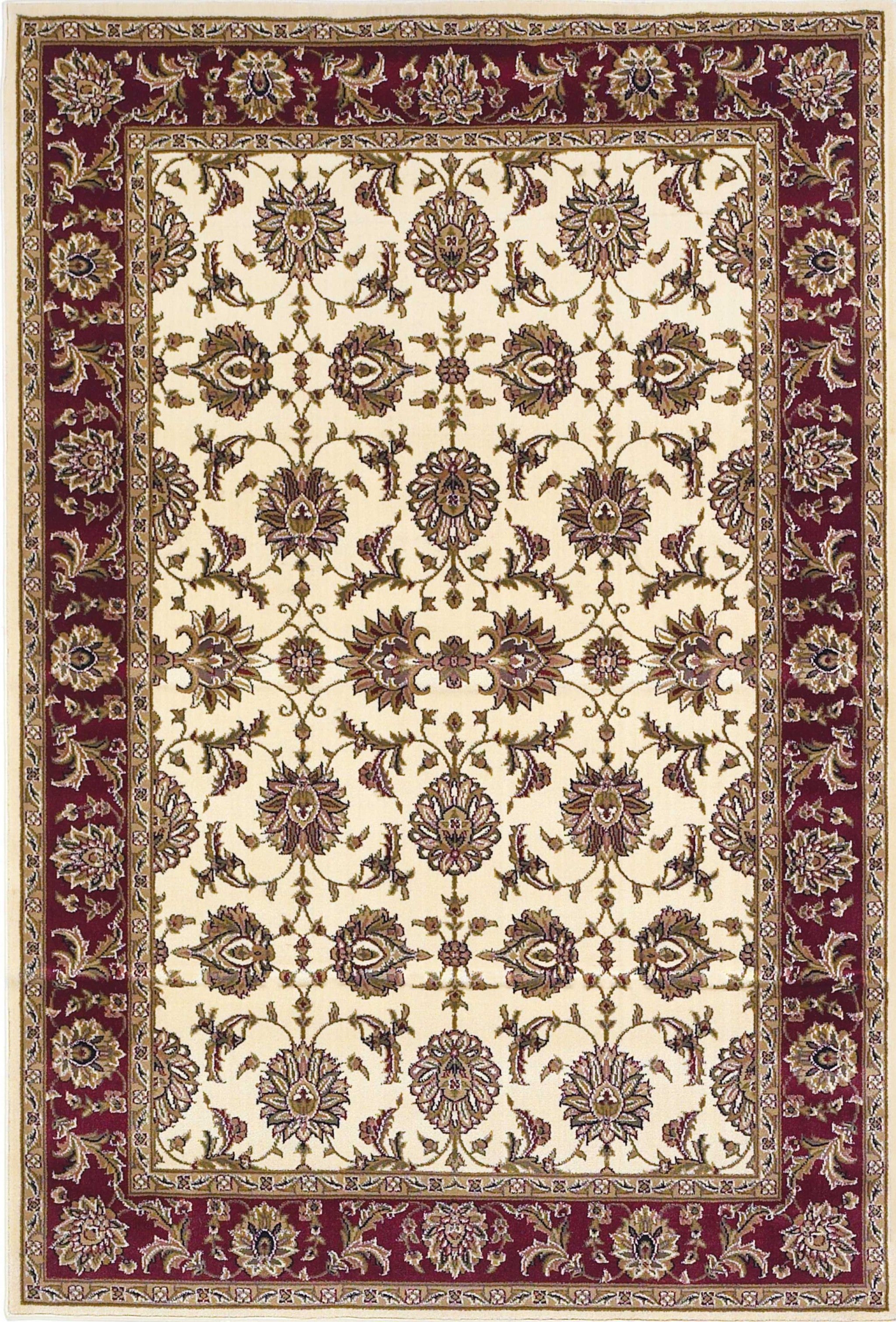 8' Ivory And Red Octagon Floral Vines Area Rug