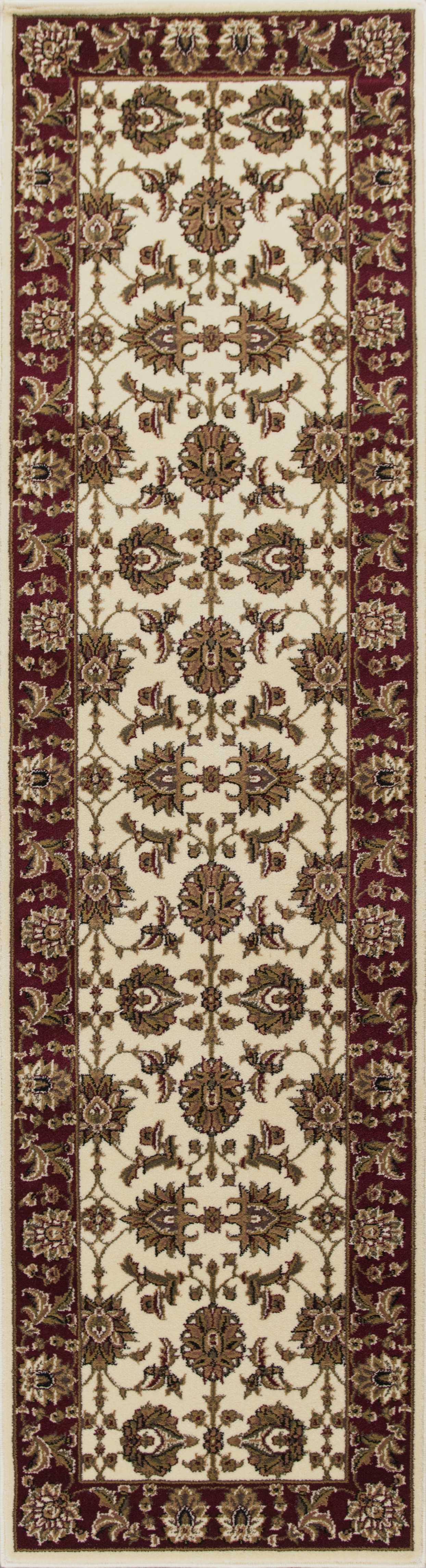 8' Ivory And Red Octagon Floral Vines Area Rug