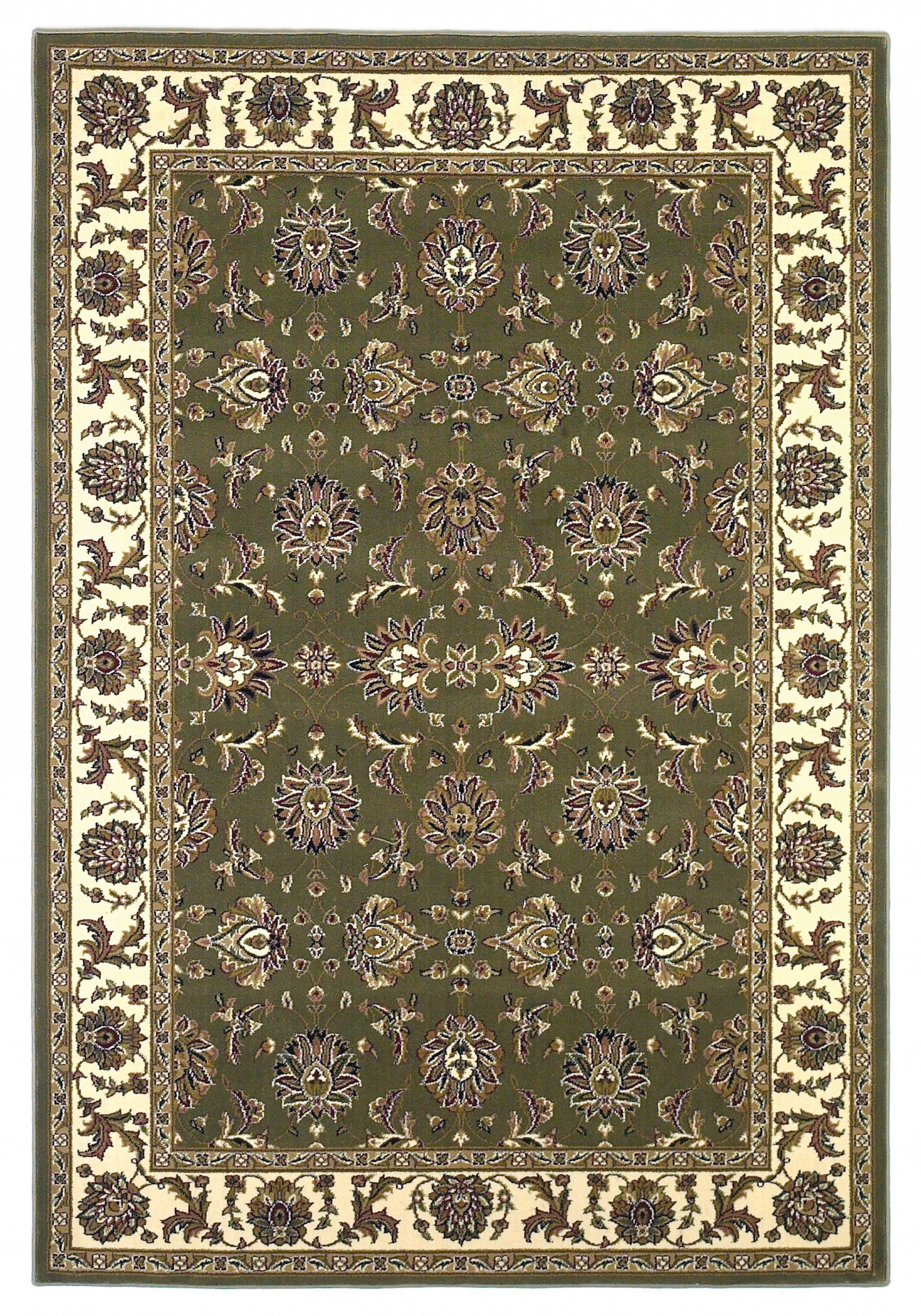 Green And Ivory Octagon Floral Vines Area Rug