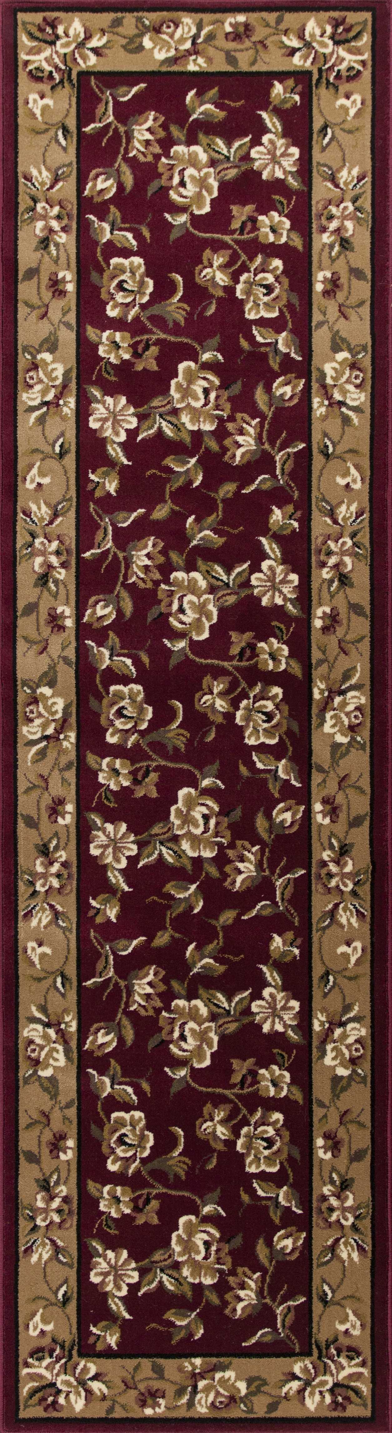 5' X 8' Red Or Beige Floral Bordered Area Rug