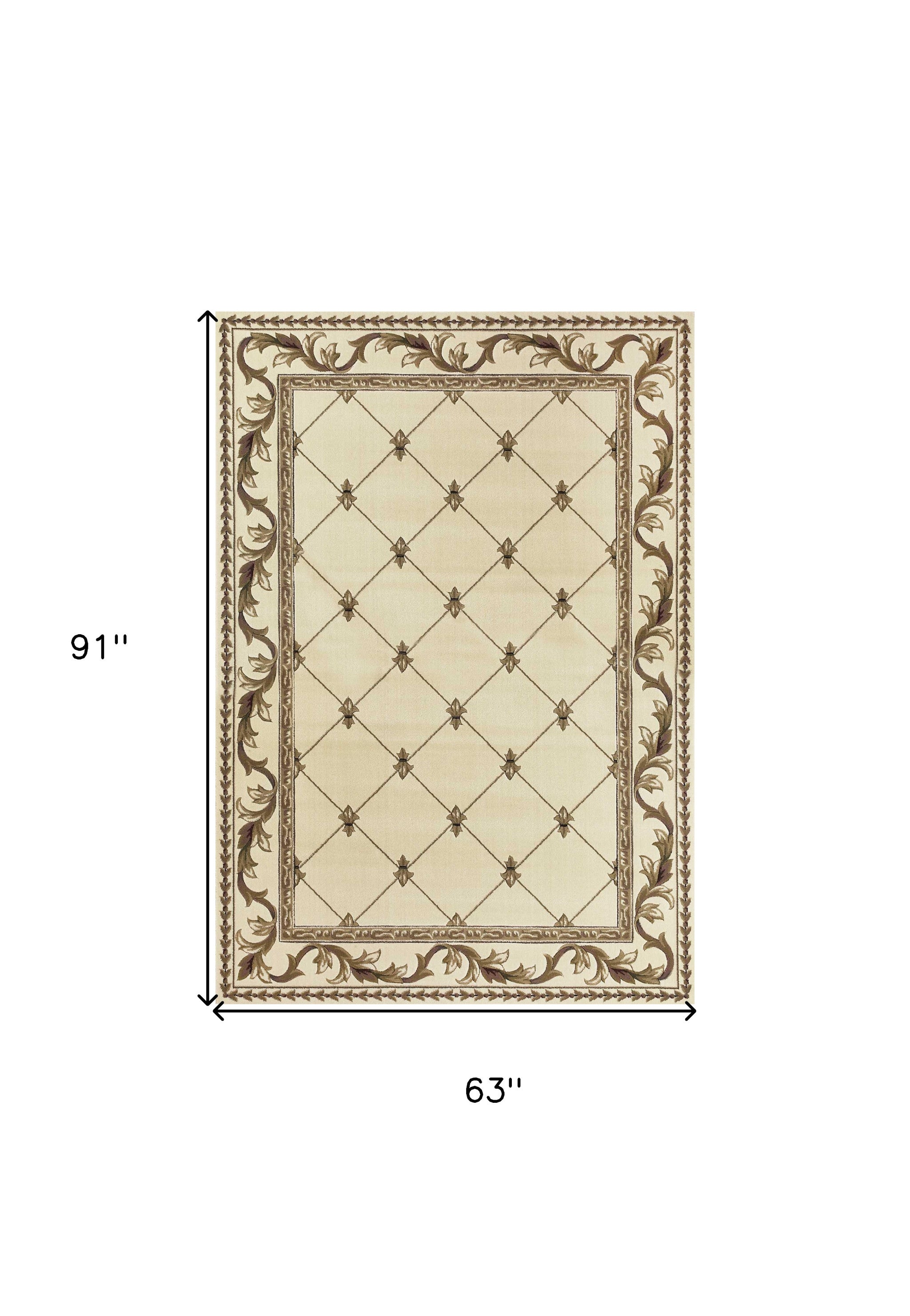 5'X8' Ivory Machine Woven Hand Carved Fleur De Lis Indoor Area Rug