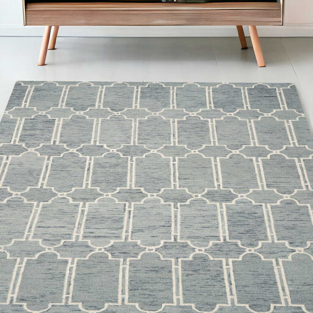 8'X10' Slate Blue Hand Tufted Geometric Indoor Area Rug