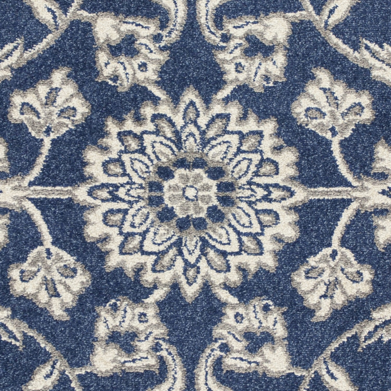 7' X 9' Denim Floral Vine Uv Treated Indoor Area Rug