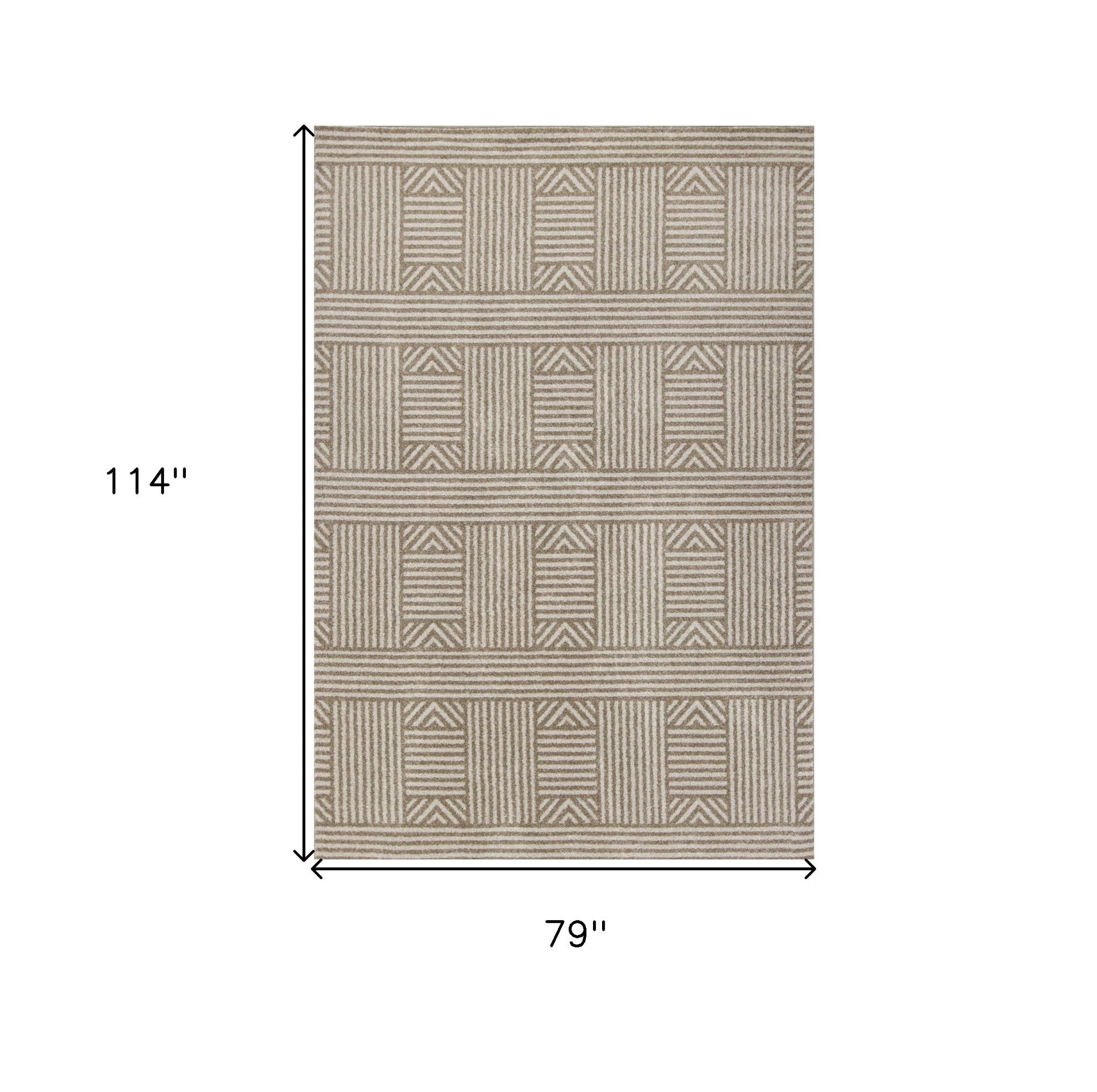 7' x 9' Beige and Ivory Geometric Indoor Outdoor Area Rug