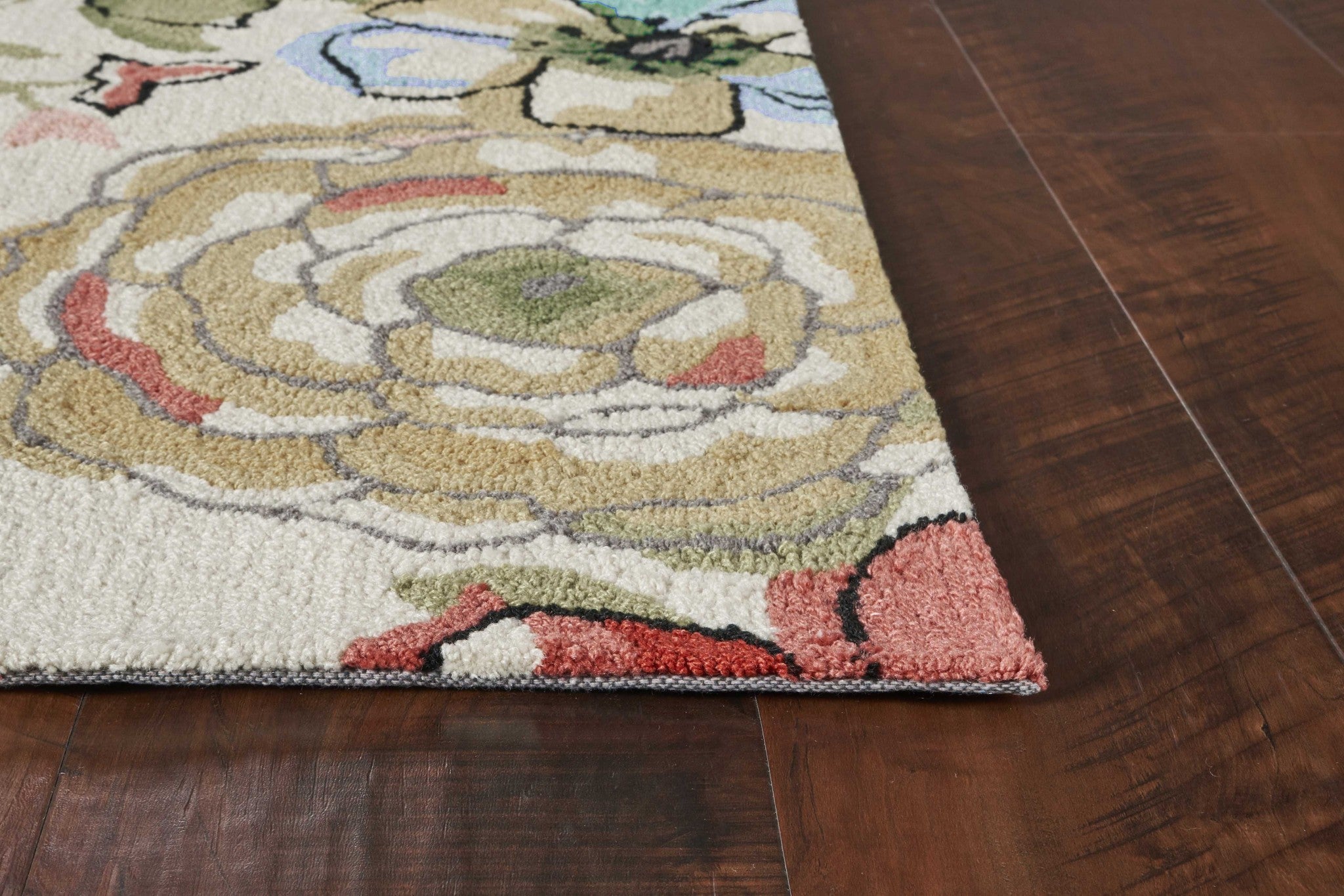 5'X8' Sand Beige Hand Hooked Oversized Floral Indoor Area Rug