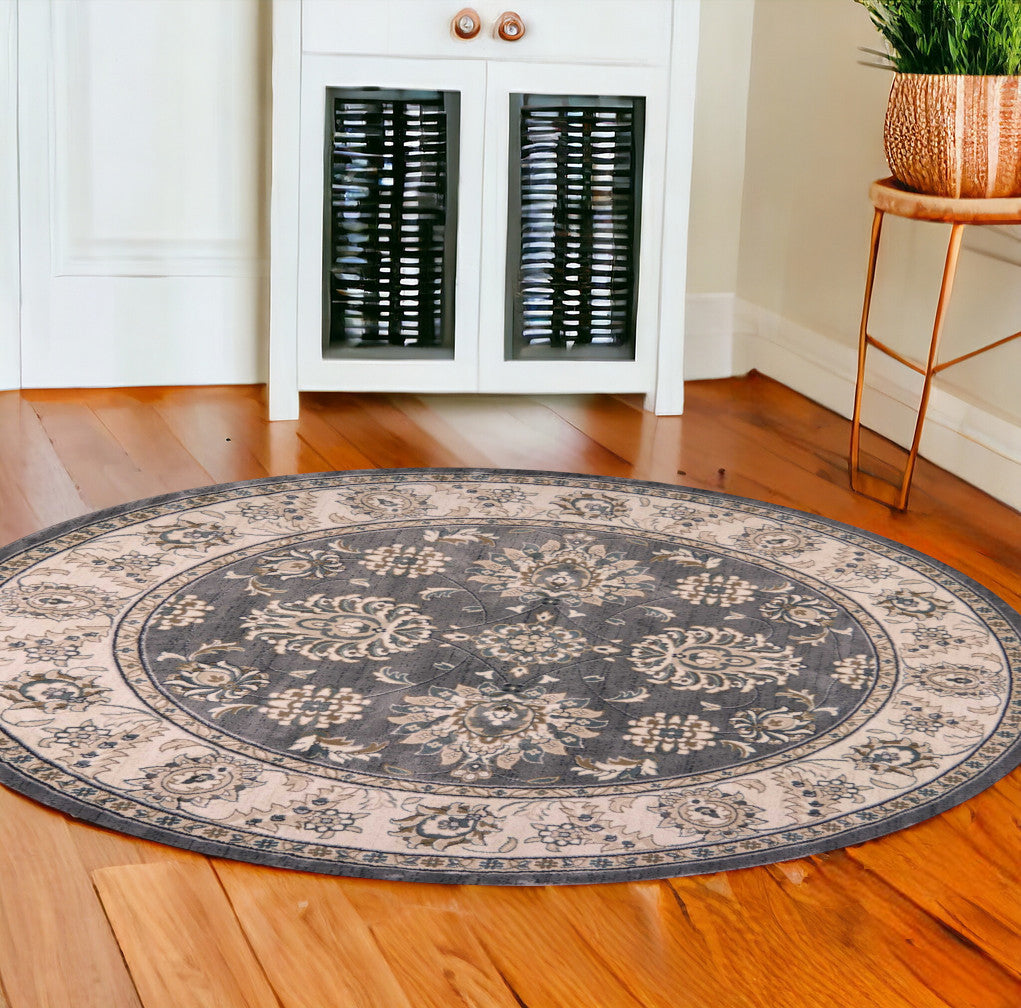 5' X 8' Grey Or Ivory Floral Vines Bordered Area Rug