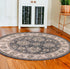 8' Gray And Ivory Round Floral Area Rug