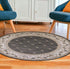 8' Grey Ivory Bordered Floral Indoor Runner Rug