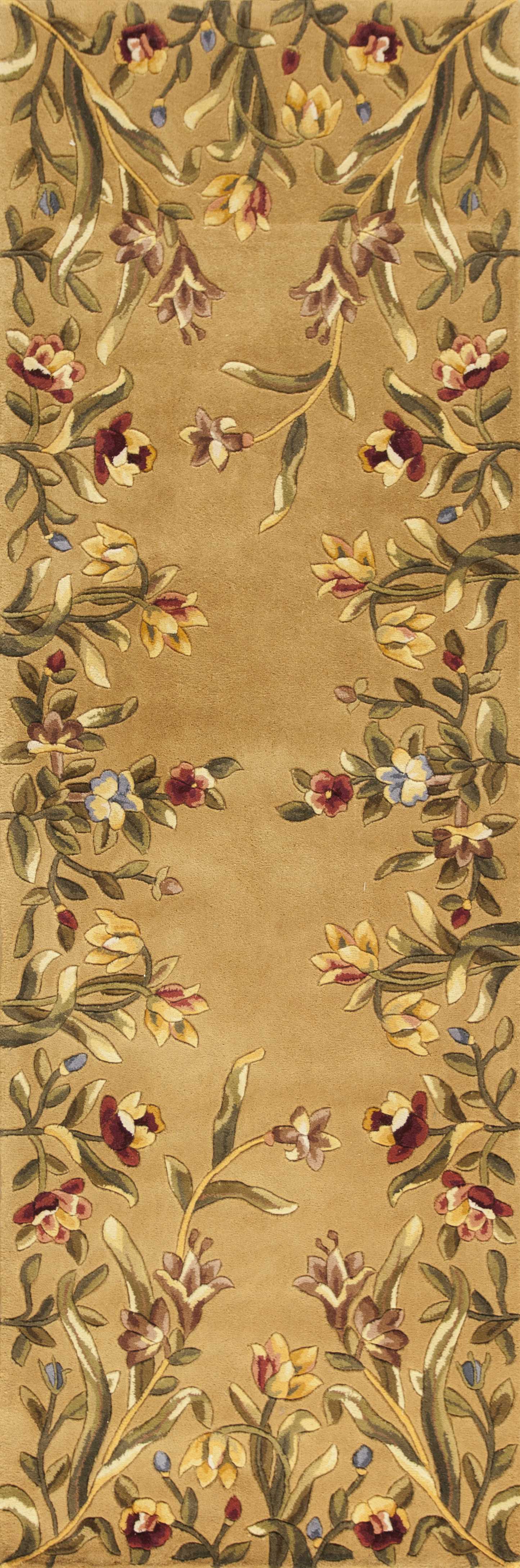 8' Golden Yellow Wool Floral Hand Tufted Runner Rug