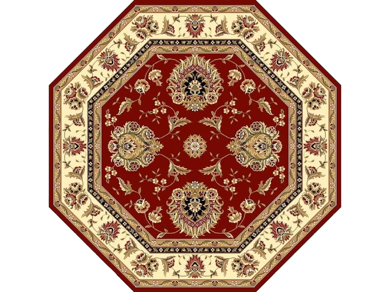 Red And Ivory Octagon Floral Vines Area Rug