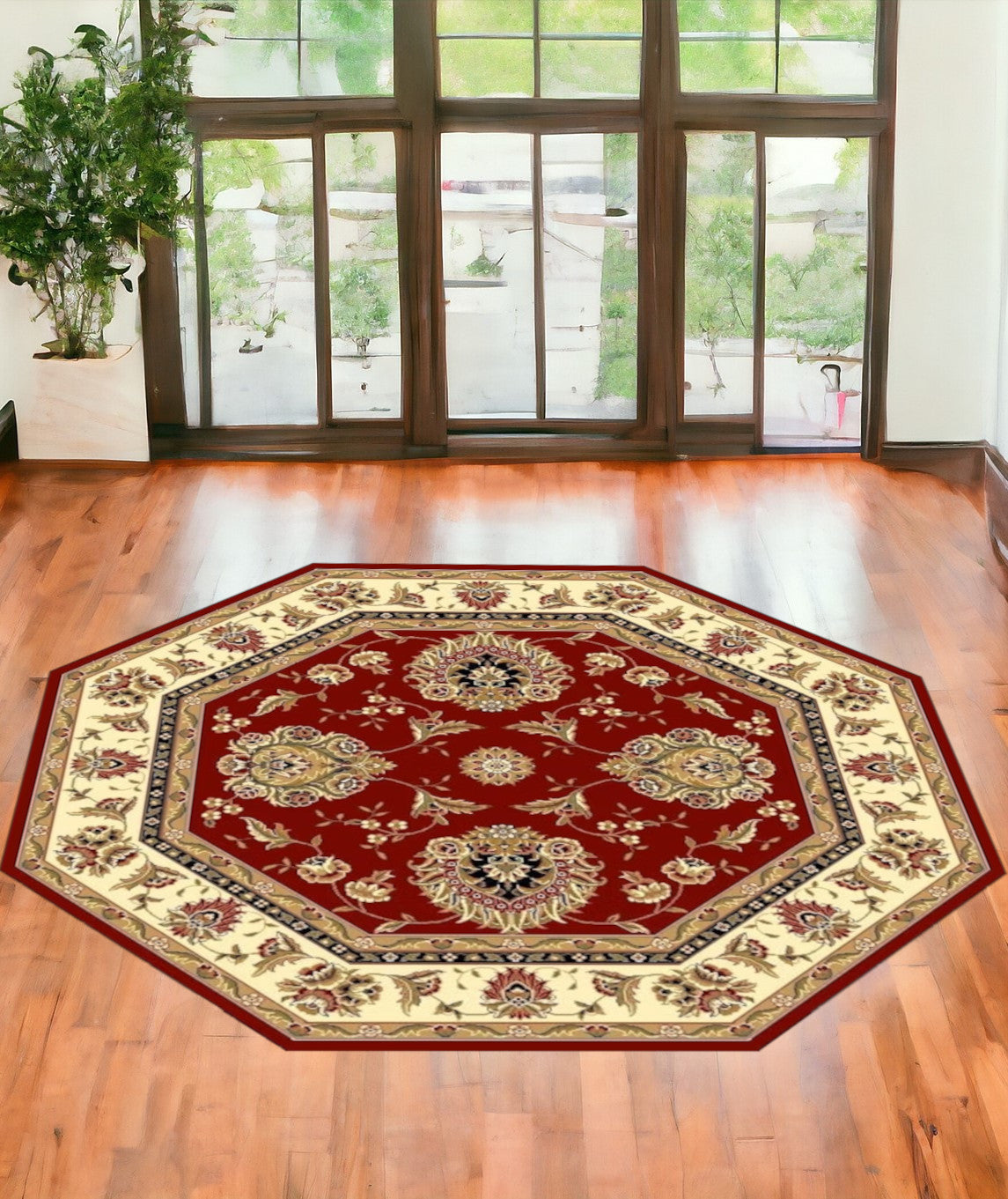 2' X 3' Red And Ivory Floral Area Rug