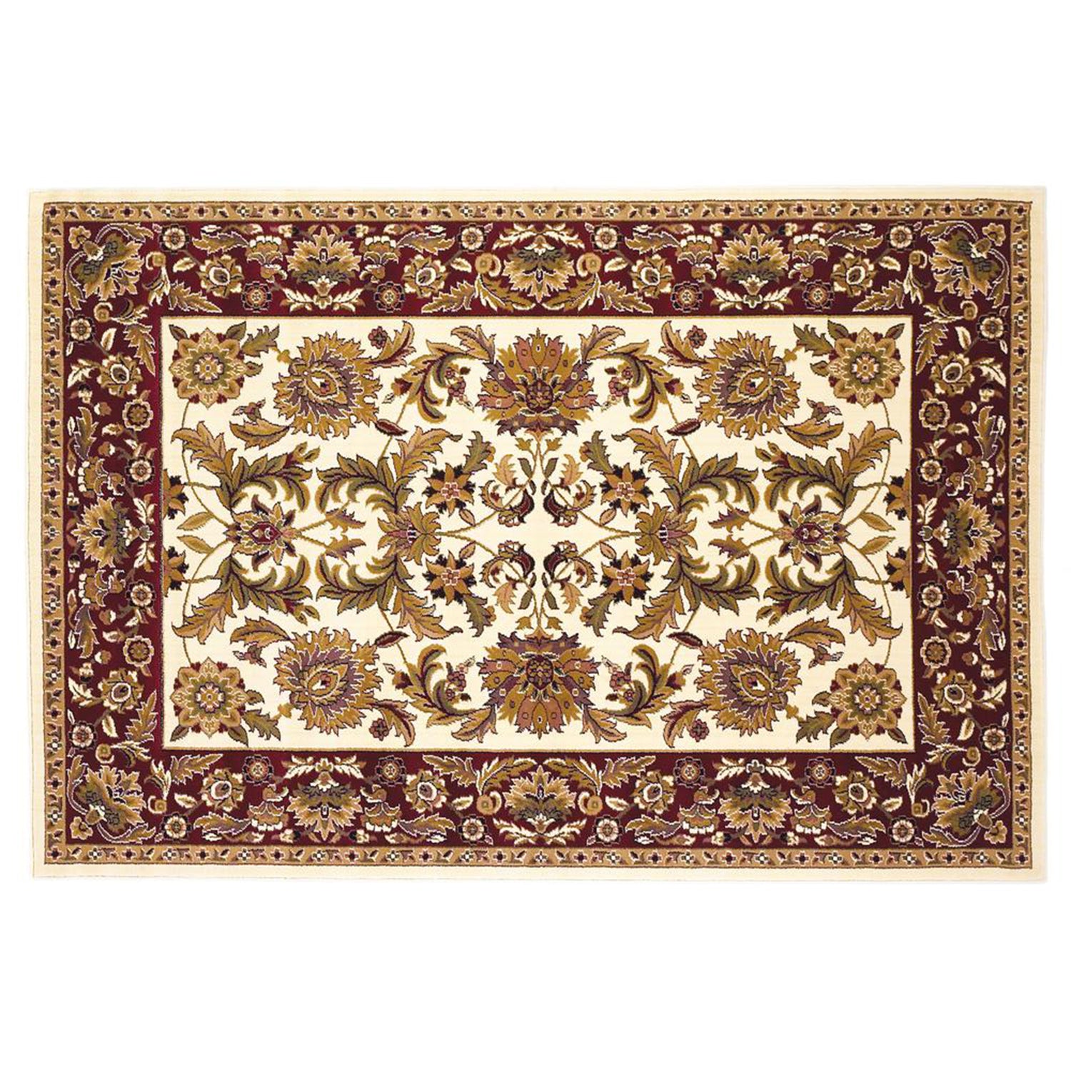 5'X8' Ivory Red Machine Woven Floral Traditional Indoor Area Rug