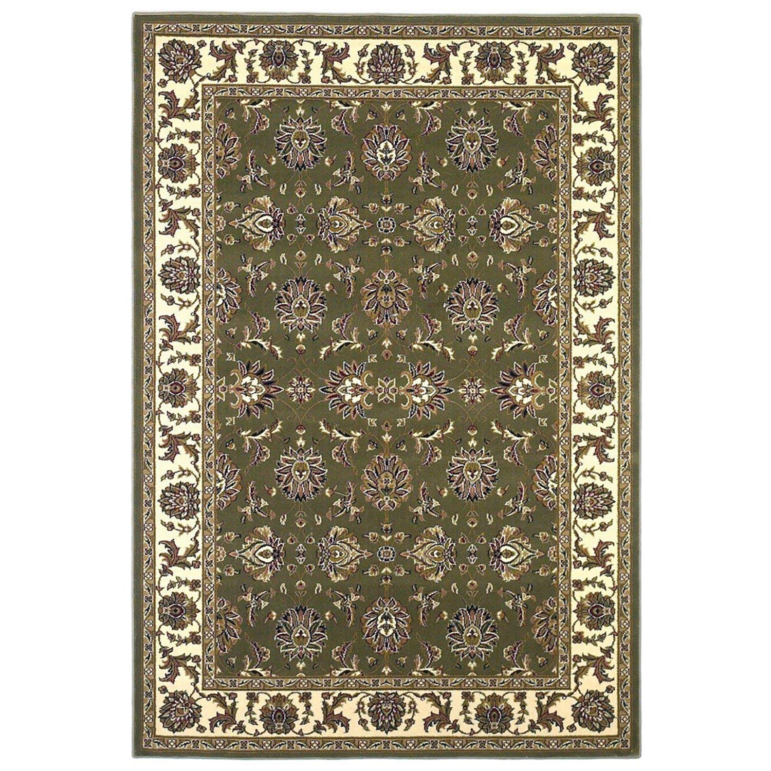 Green And Ivory Octagon Floral Vines Area Rug