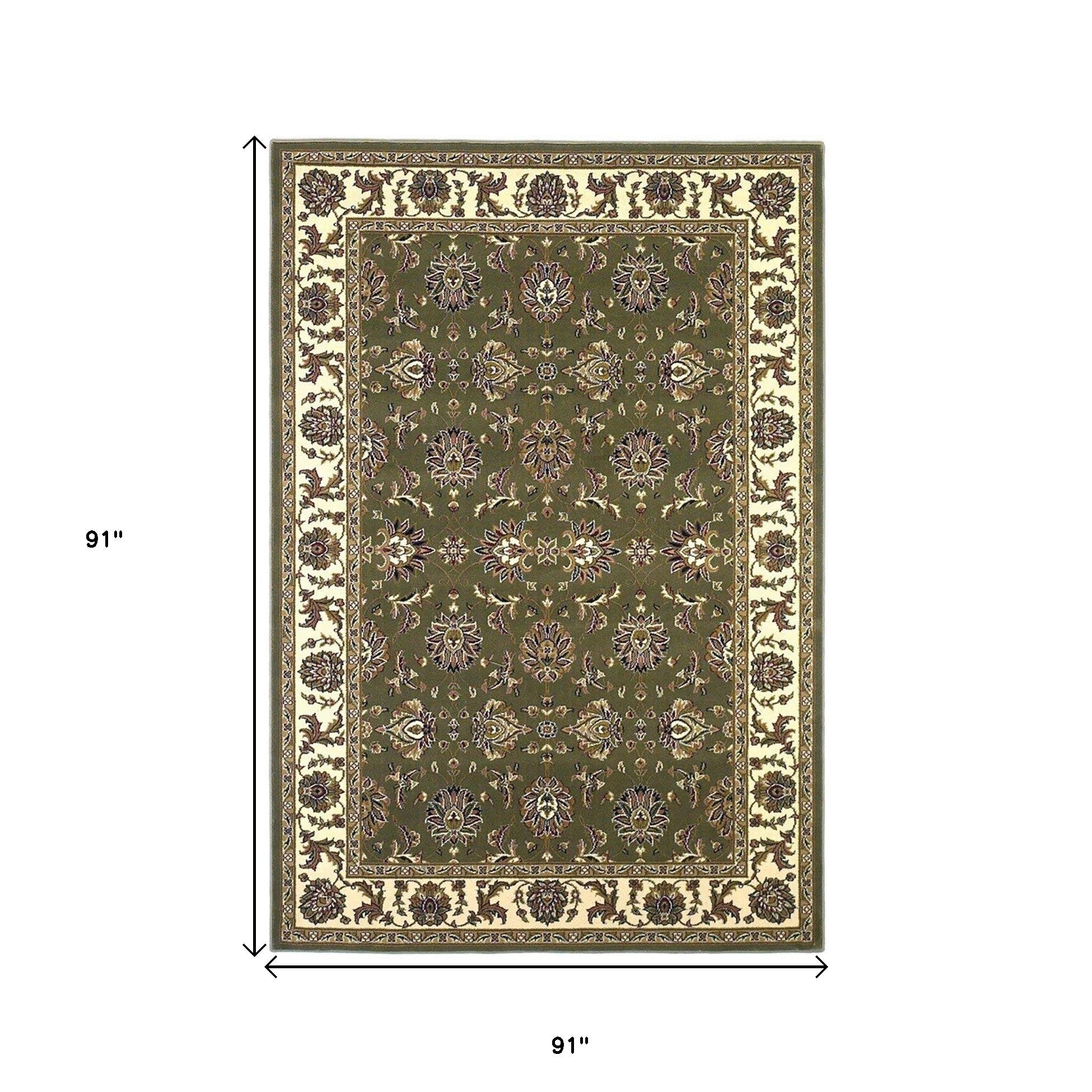 Green And Ivory Octagon Floral Vines Area Rug