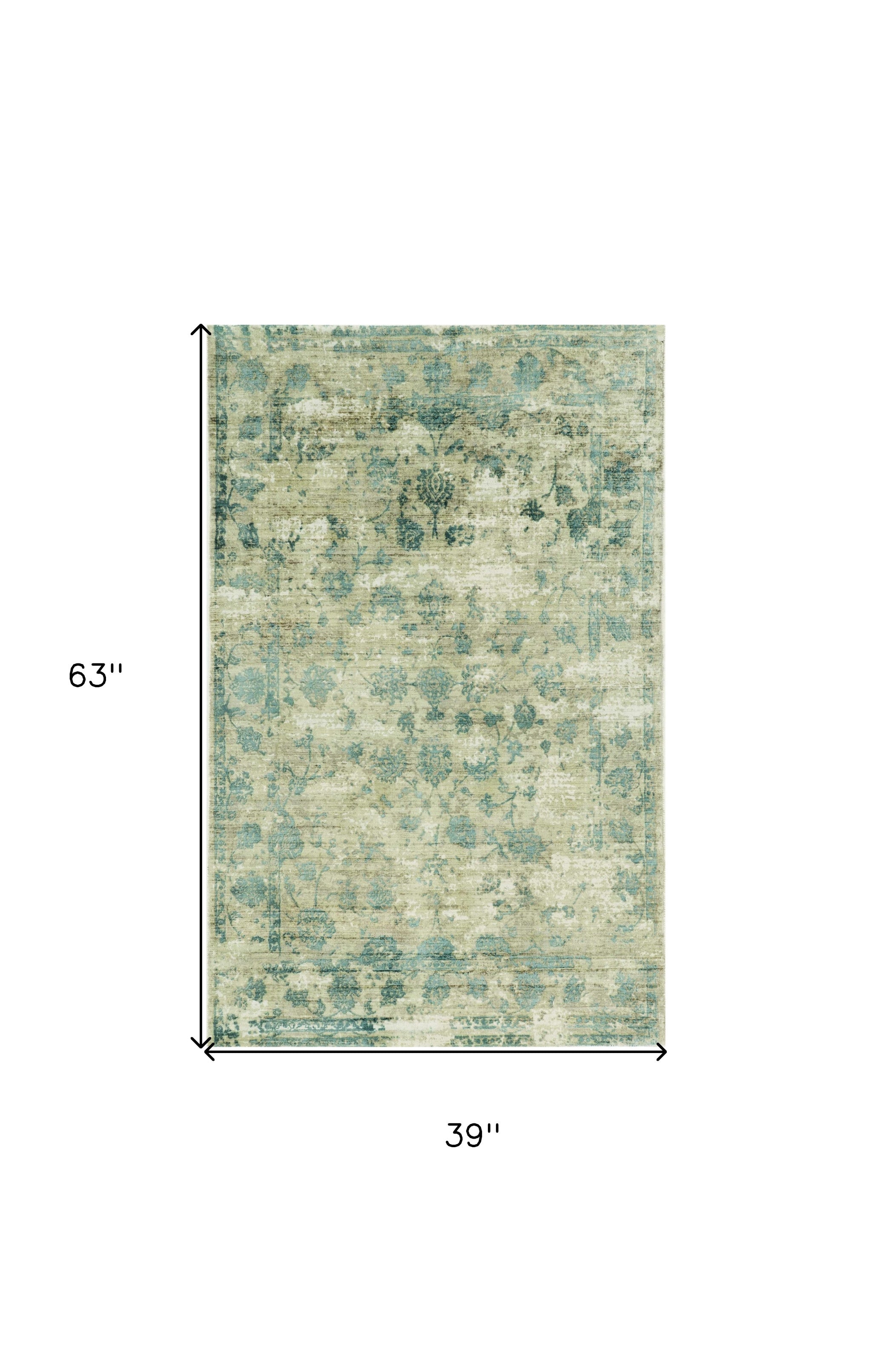 9'X12' Sand Blue Hand Loomed Traditional Floral Indoor Area Rug