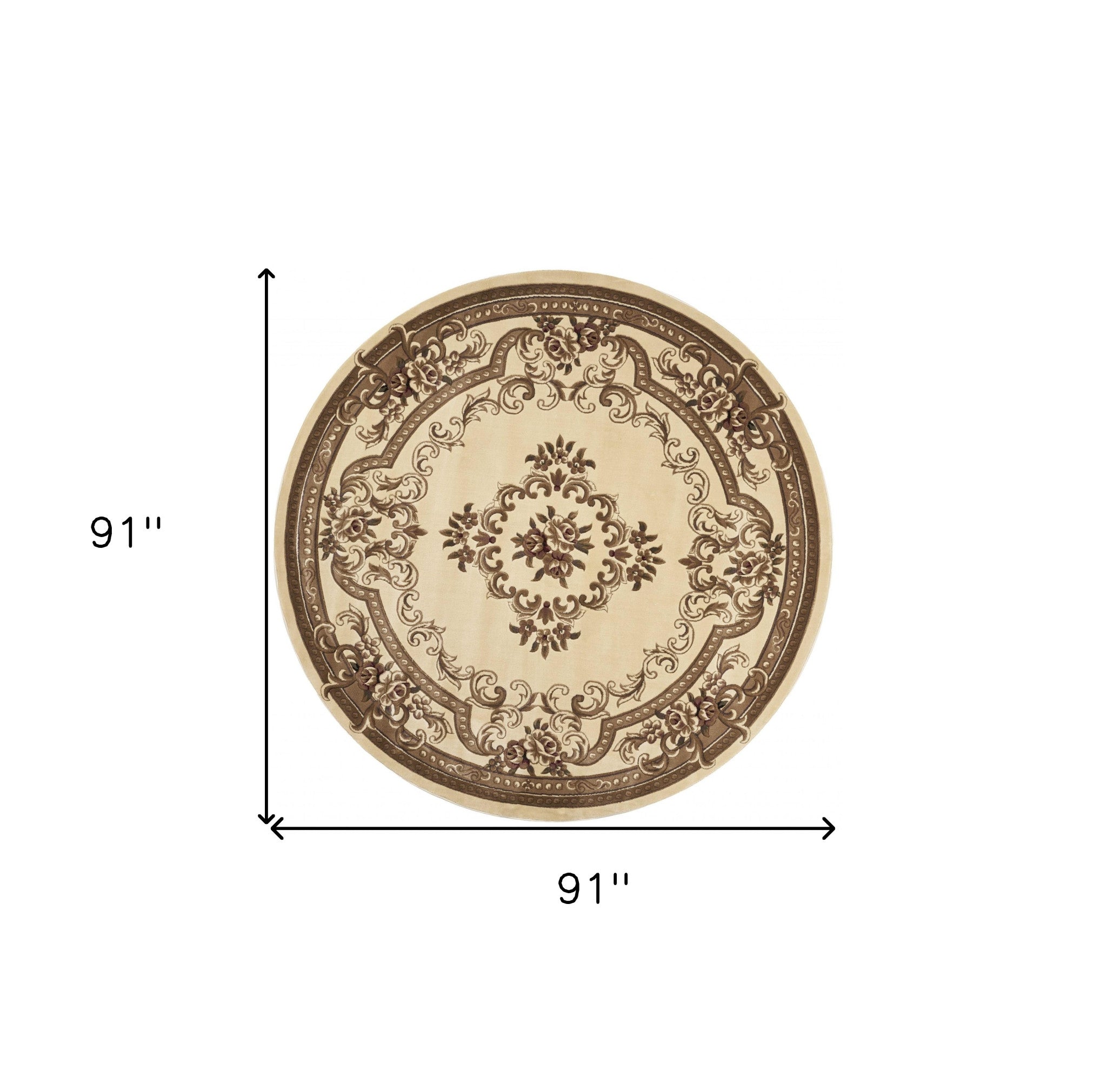 8' Ivory Round Floral Area Rug