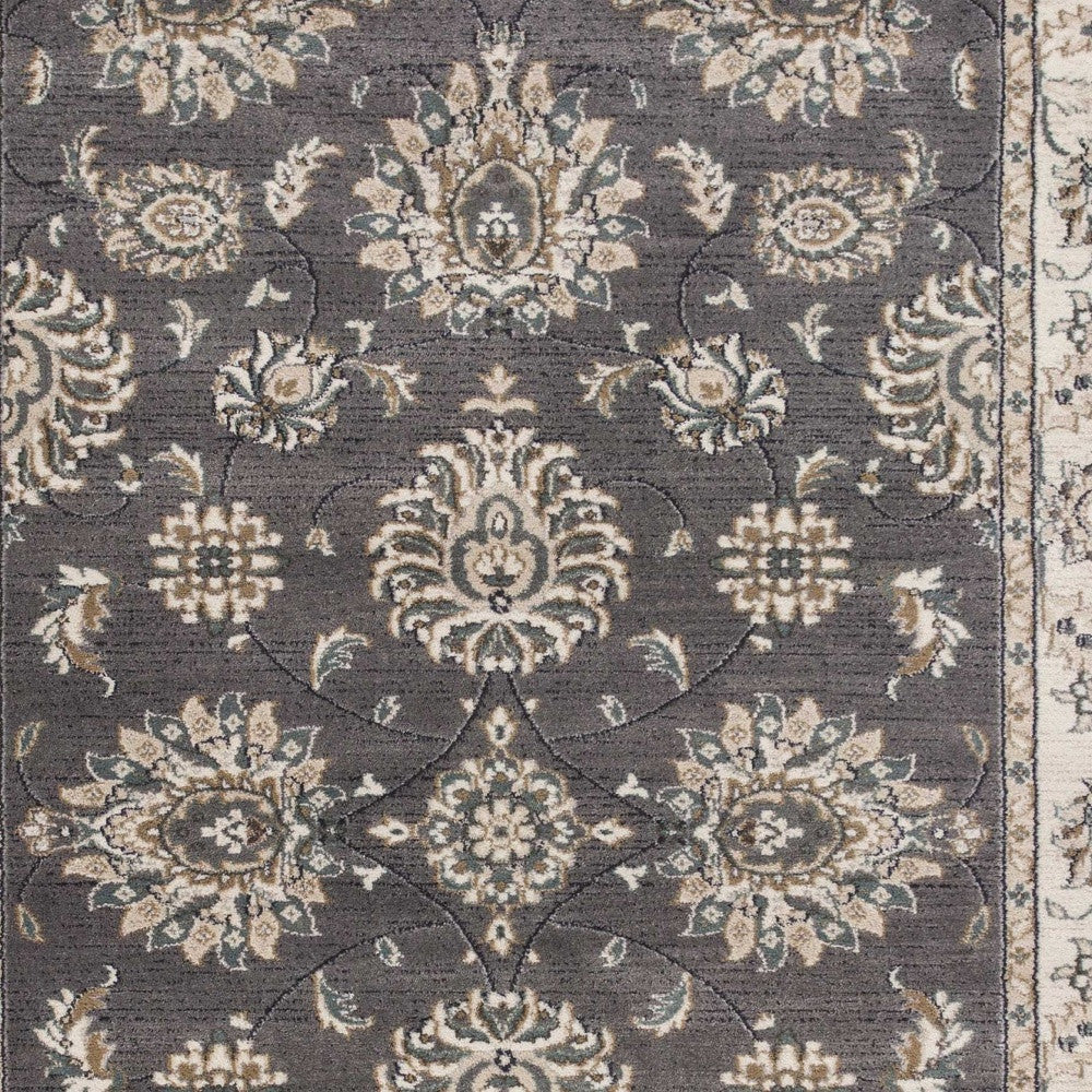 5' X 8' Grey Or Ivory Floral Vines Bordered Area Rug