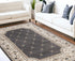 8' Grey Ivory Bordered Floral Indoor Runner Rug