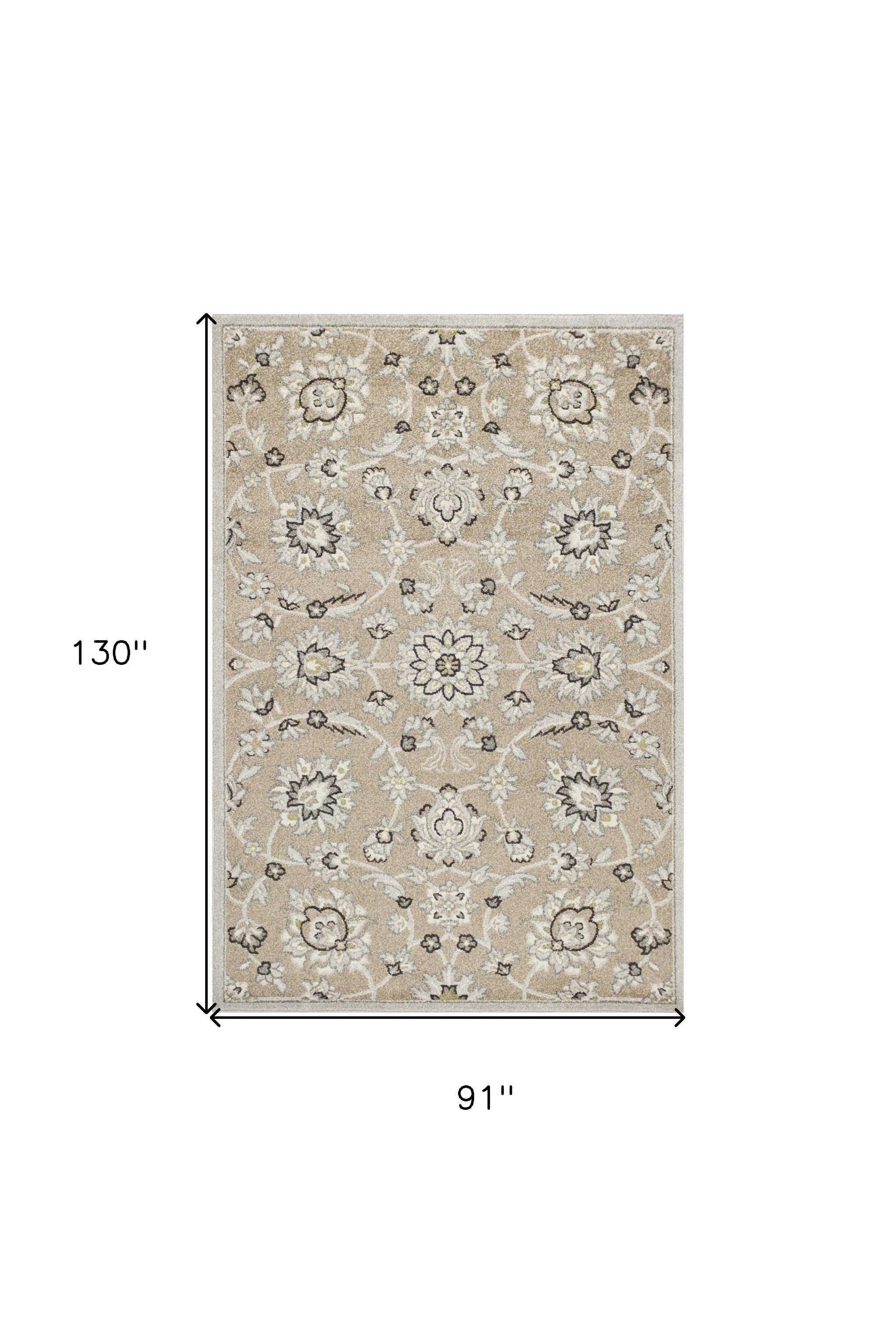 7' X 11' Beige Or Grey Floral Vines Uv Treated Indoor Area Rug