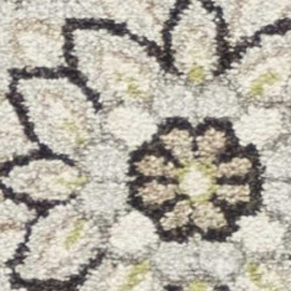 7' X 11' Beige Or Grey Floral Vines Uv Treated Indoor Area Rug