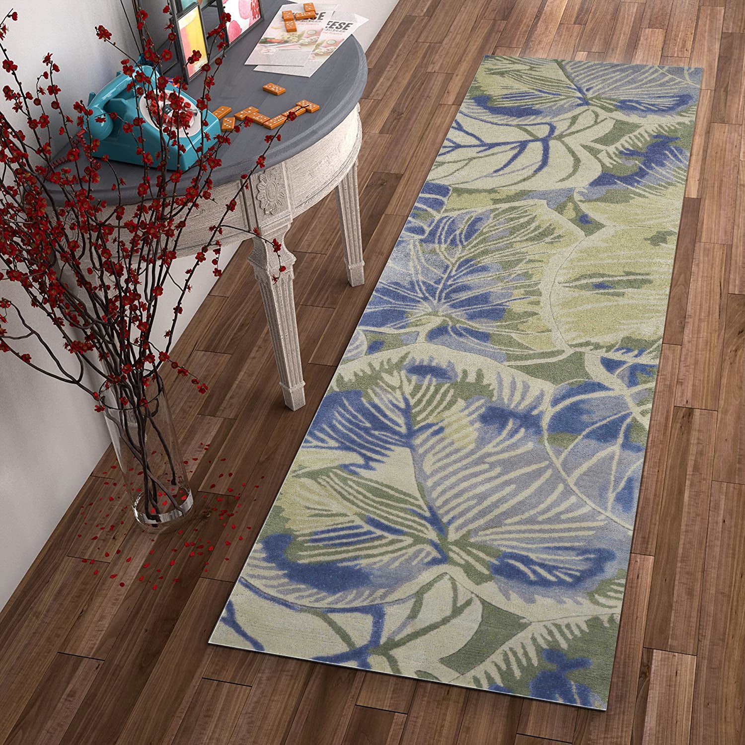 5'X8' Blue Green Hand Tufted Caladium Indoor Area Rug