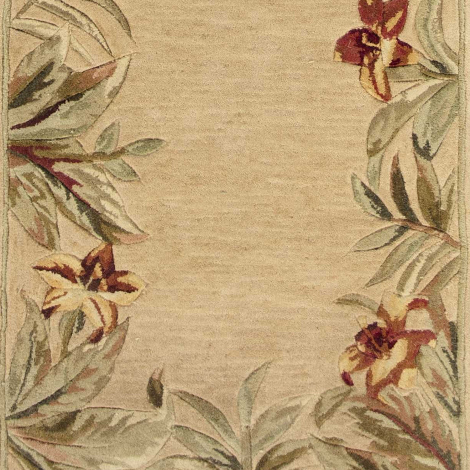 8' X 11'  Wool Ivory Tropical Greenery Area Rug