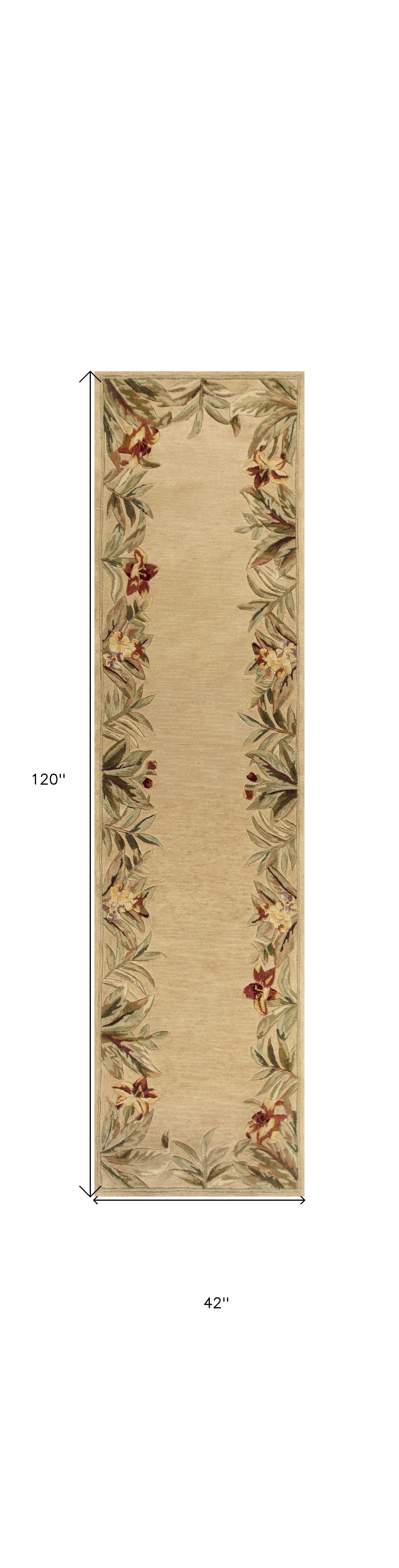 8' X 11'  Wool Ivory Tropical Greenery Area Rug