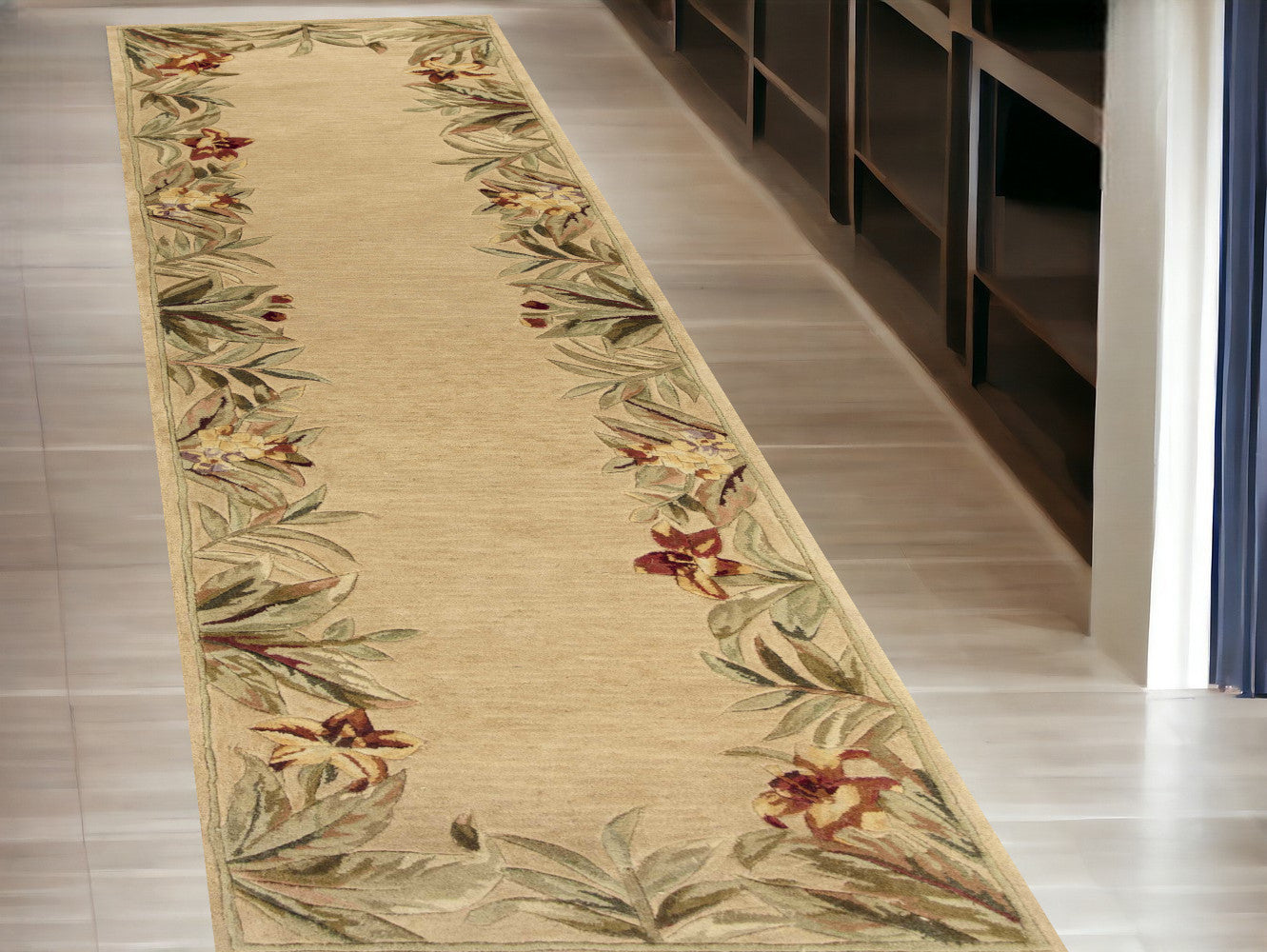 8' X 11'  Wool Ivory Tropical Greenery Area Rug