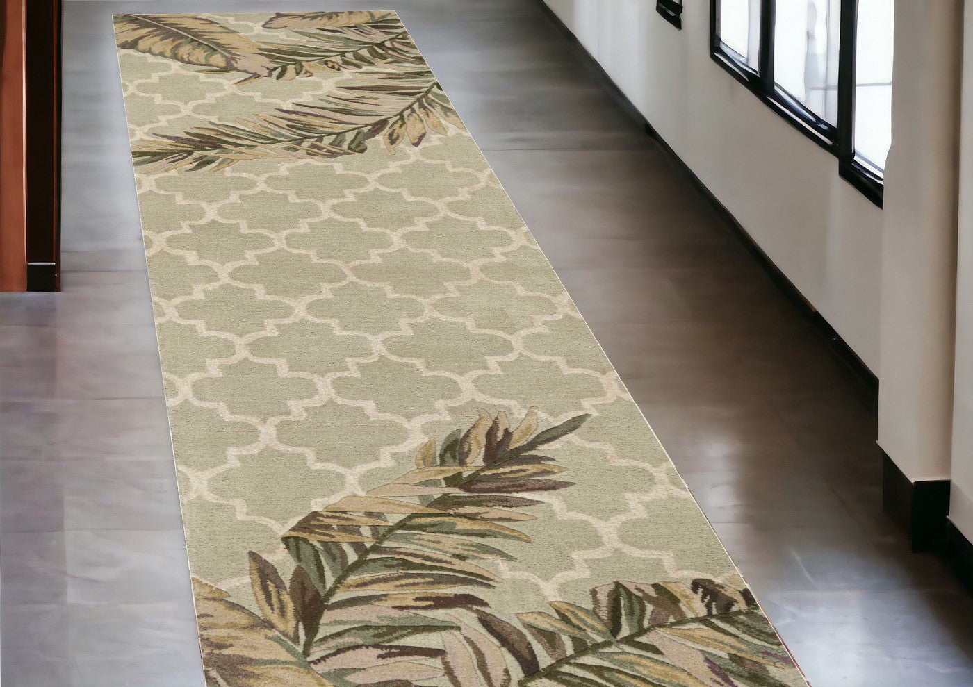 4'X6' Sage Green Hand Tufted Tropical Quatrefoil Indoor Area Rug