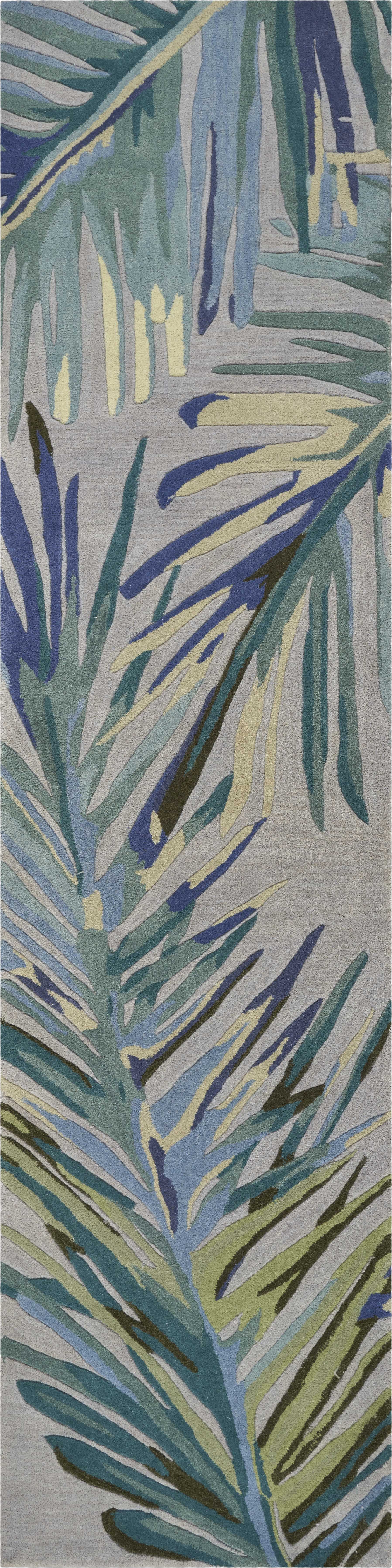 5'X8' Grey Blue Hand Tufted Tropical Palms Indoor Area Rug