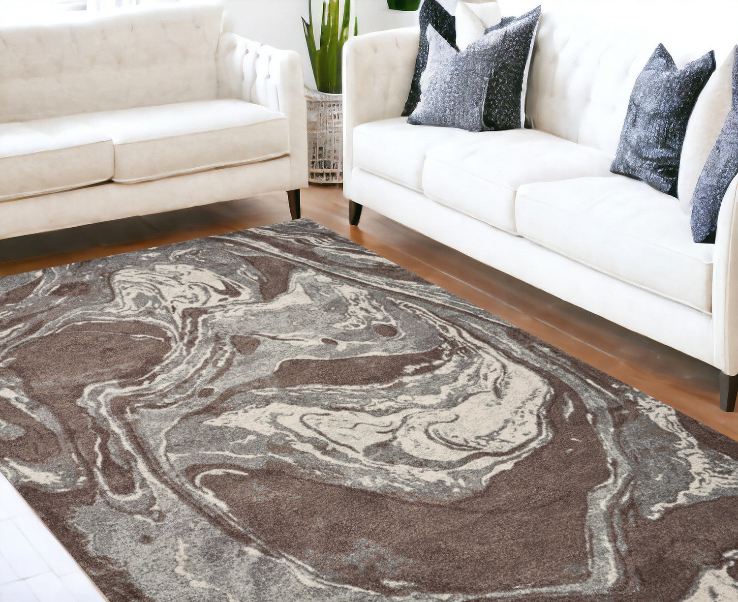 5' X 8' Mocha Marble Indoor Area Rug