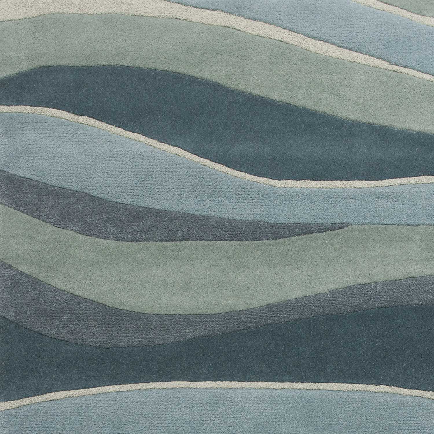 5'X8' Ocean Blue Teal Hand Tufted Abstract Waves Indoor Area Rug