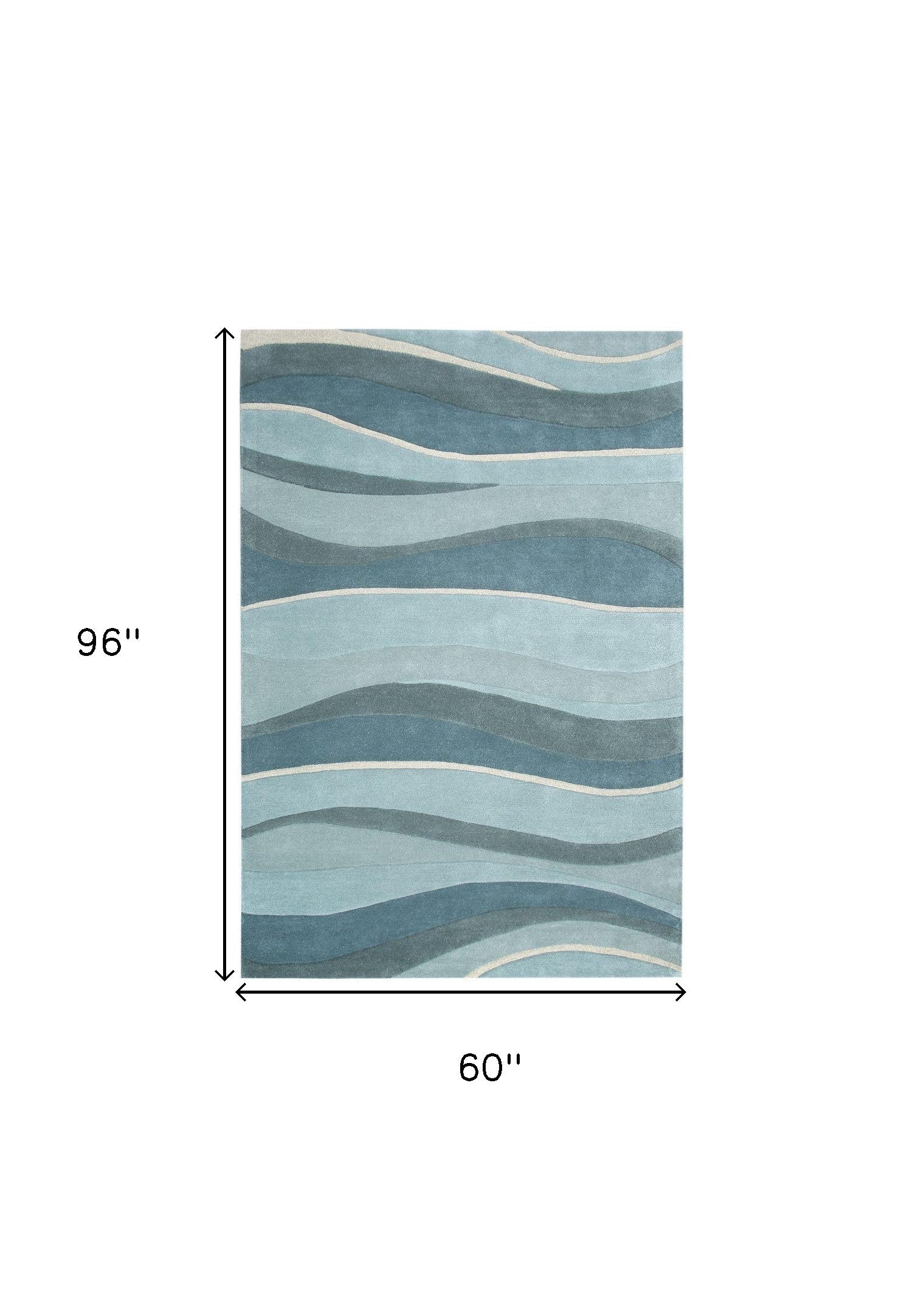 5' x 8' Aquamarine Abstract Waves Hand Tufted Wool Area Rug