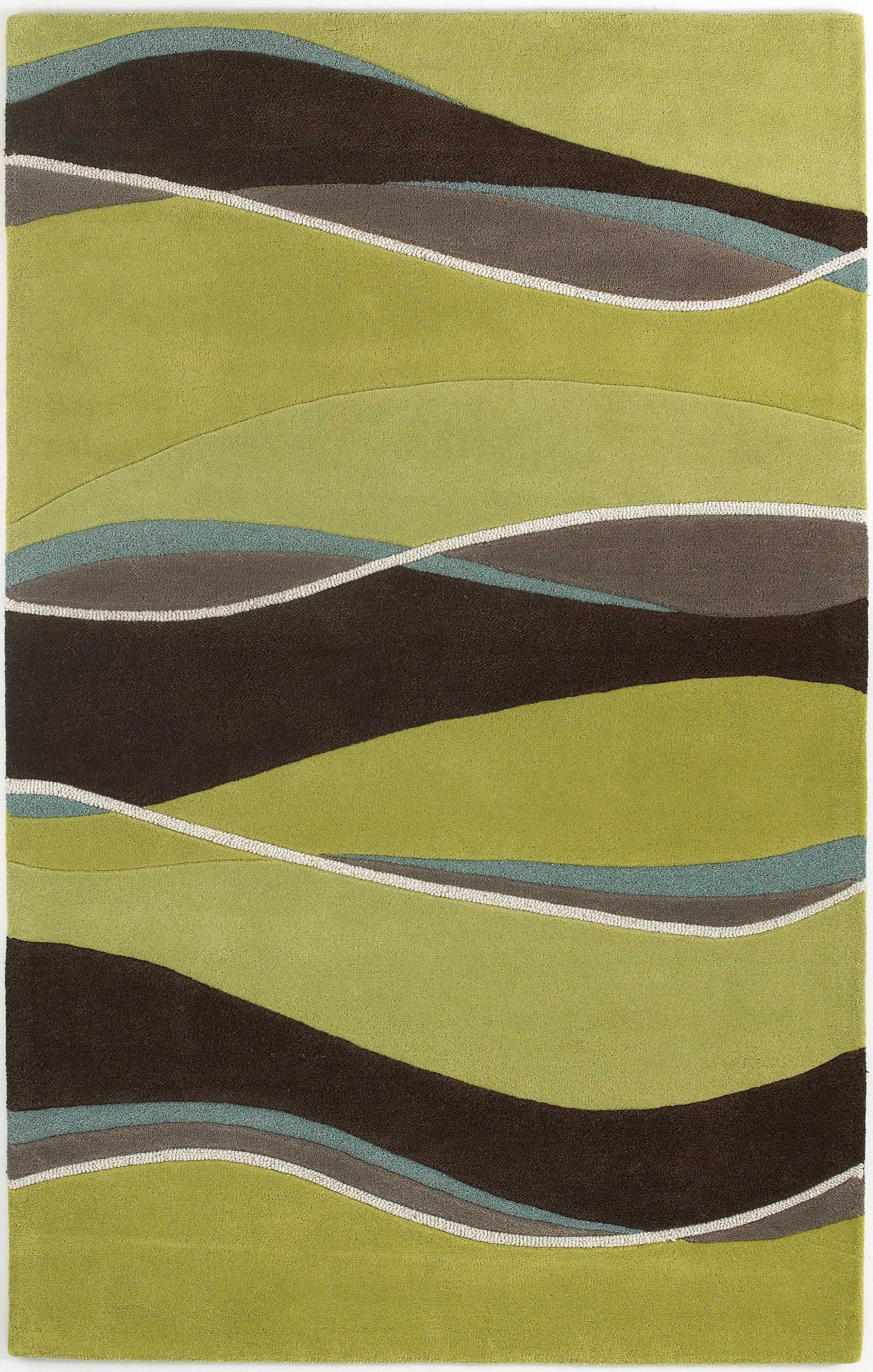 8' Lime Mocha Hand Tufted Abstract Waves Indoor Runner Rug