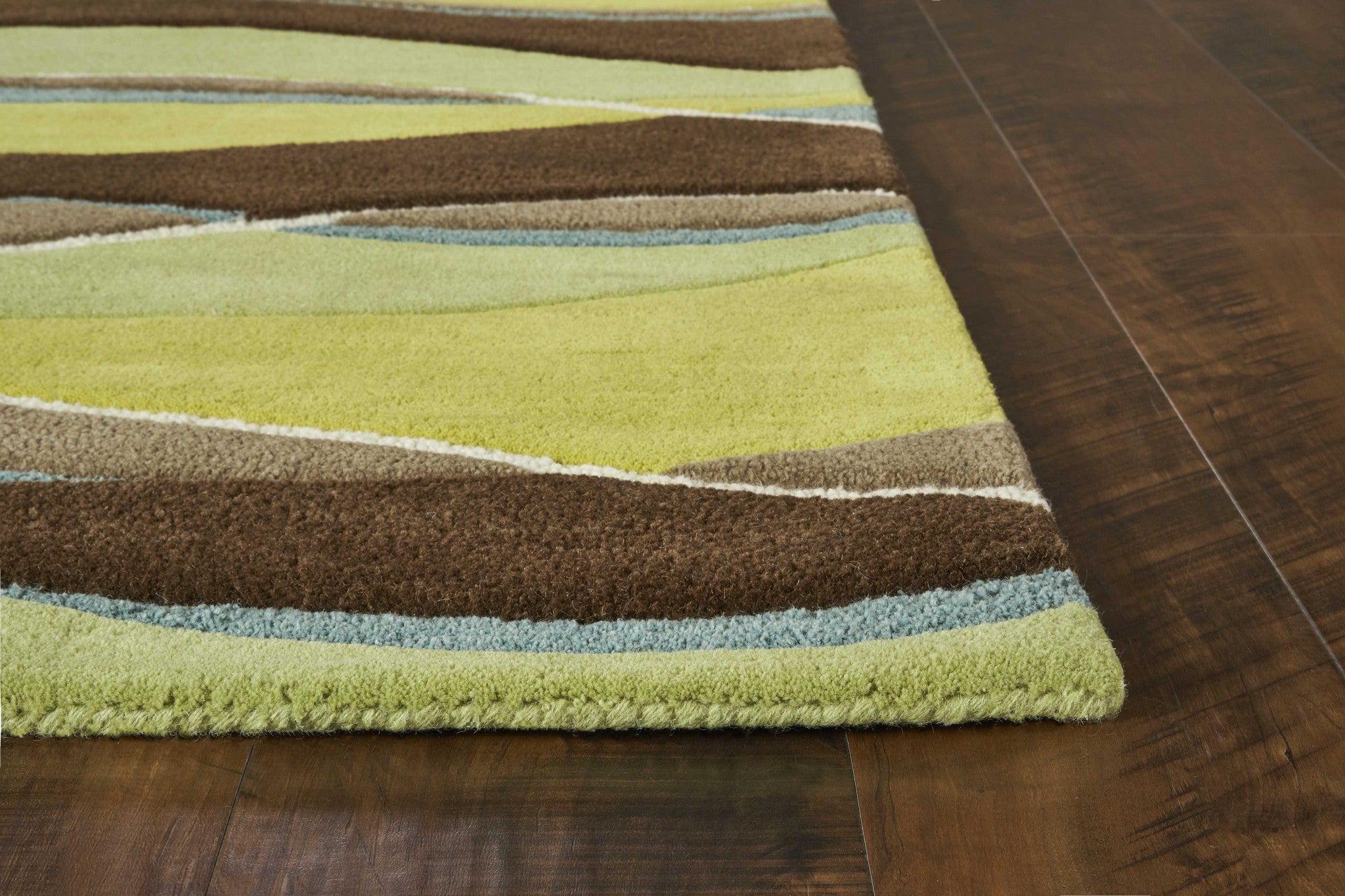 8' Lime Mocha Hand Tufted Abstract Waves Indoor Runner Rug