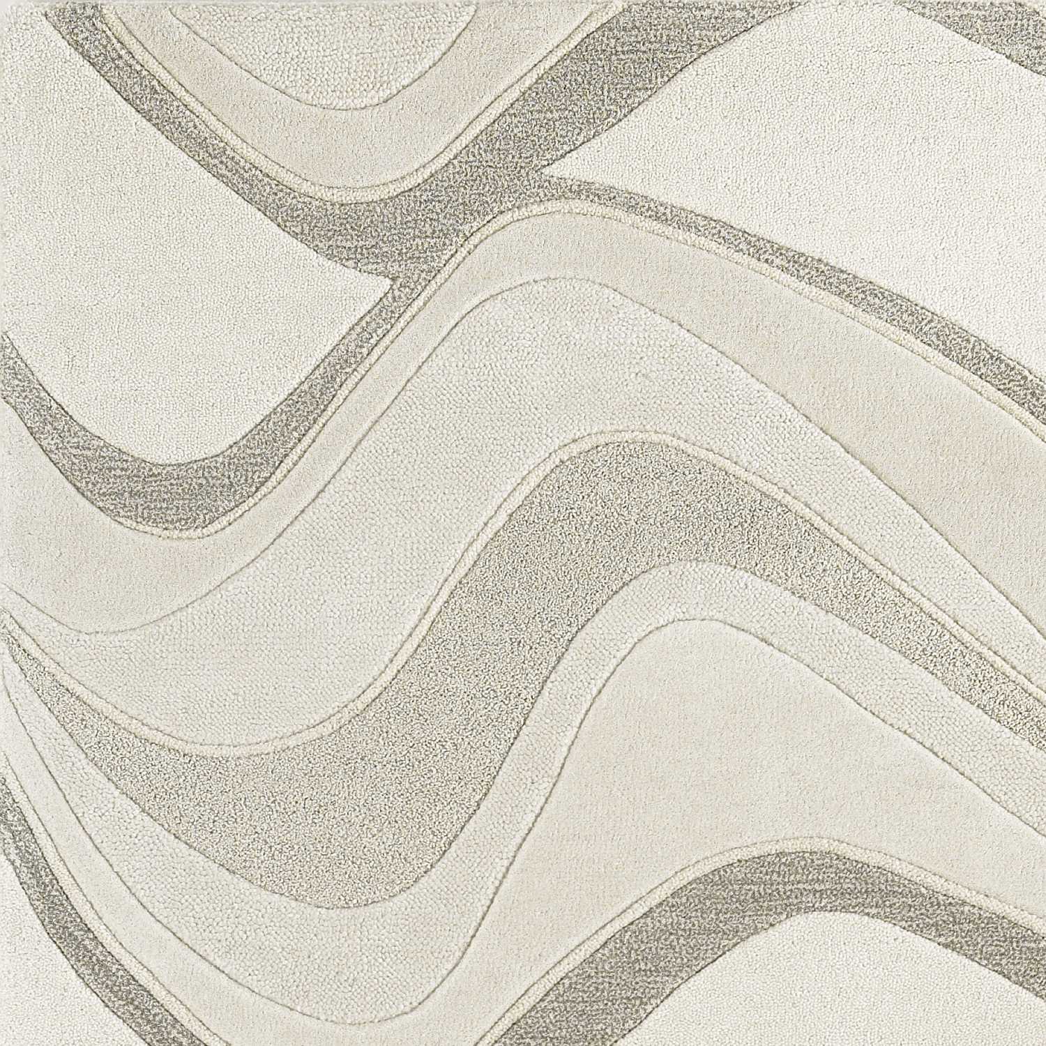 2' X 7' Ivory Abstract Waves Wool Runner Rug