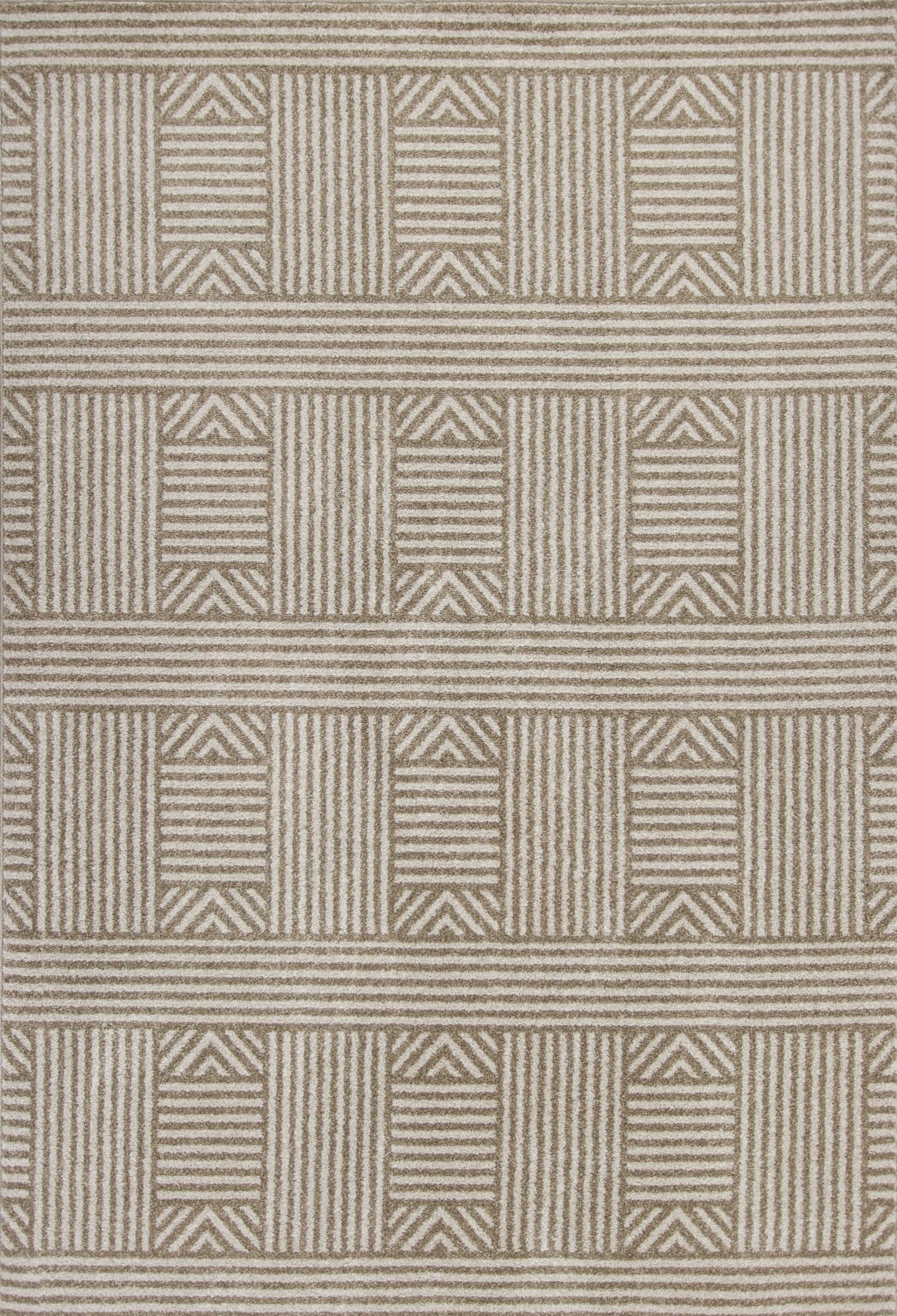 7' x 9' Beige and Ivory Geometric Indoor Outdoor Area Rug