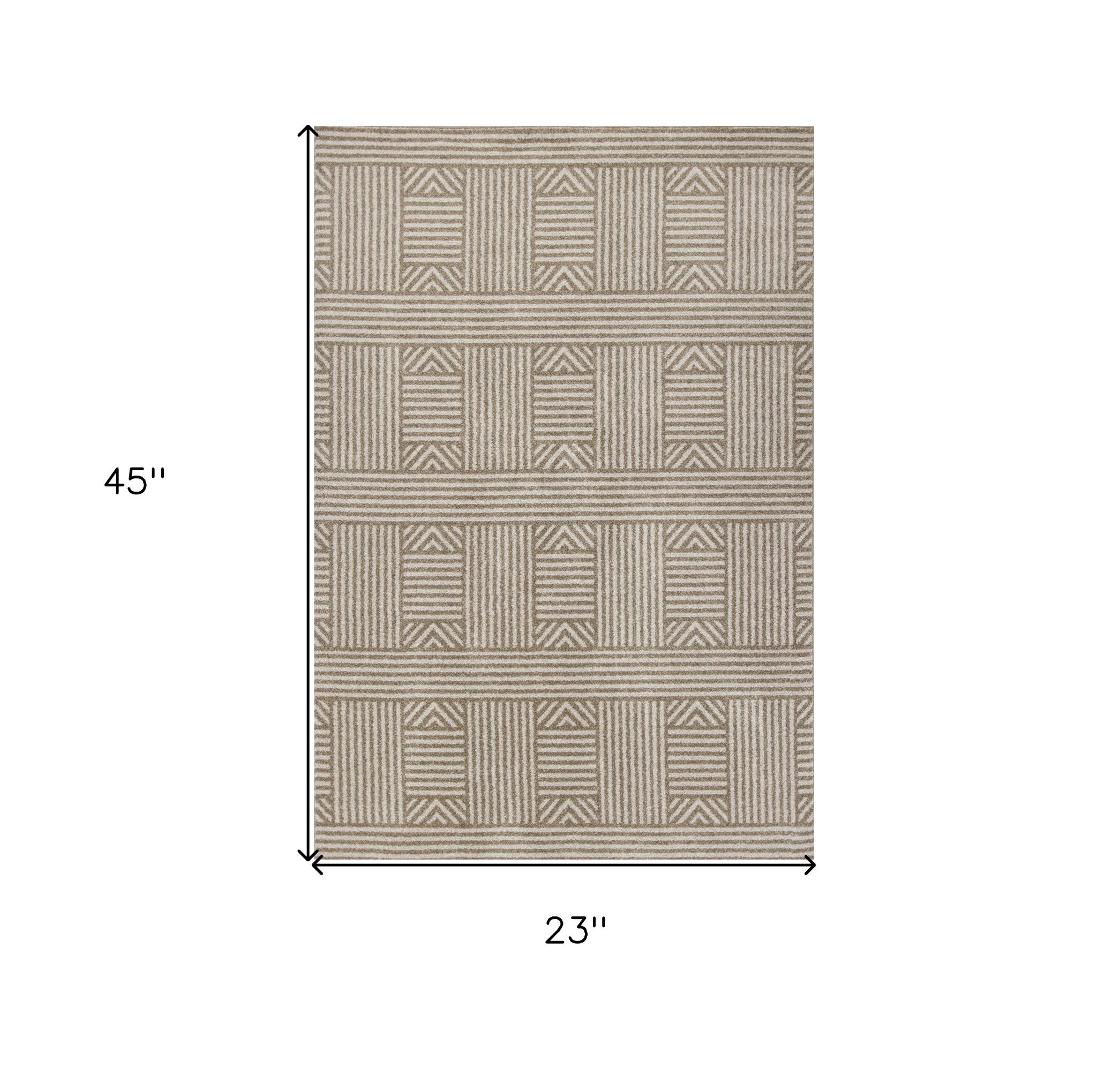 7' x 9' Beige and Ivory Geometric Indoor Outdoor Area Rug