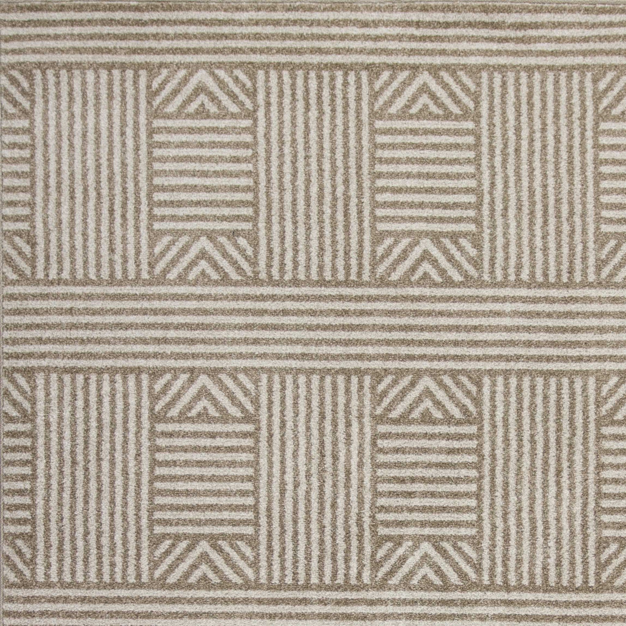 7' X 9' Beige Geometric Lines Uv Treated Indoor Area Rug