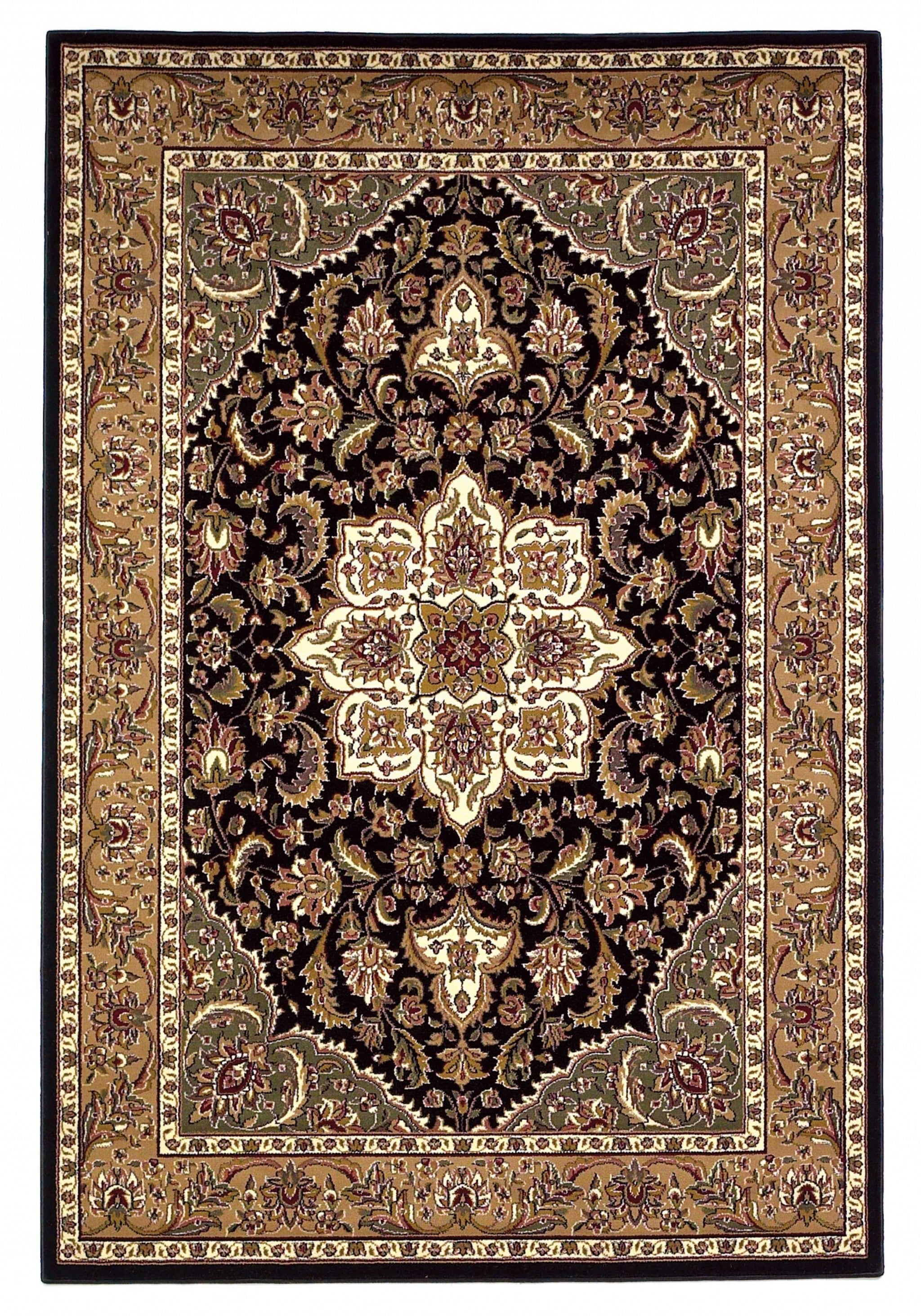 2' X 3' Beige And Black Floral Medallion Area Rug