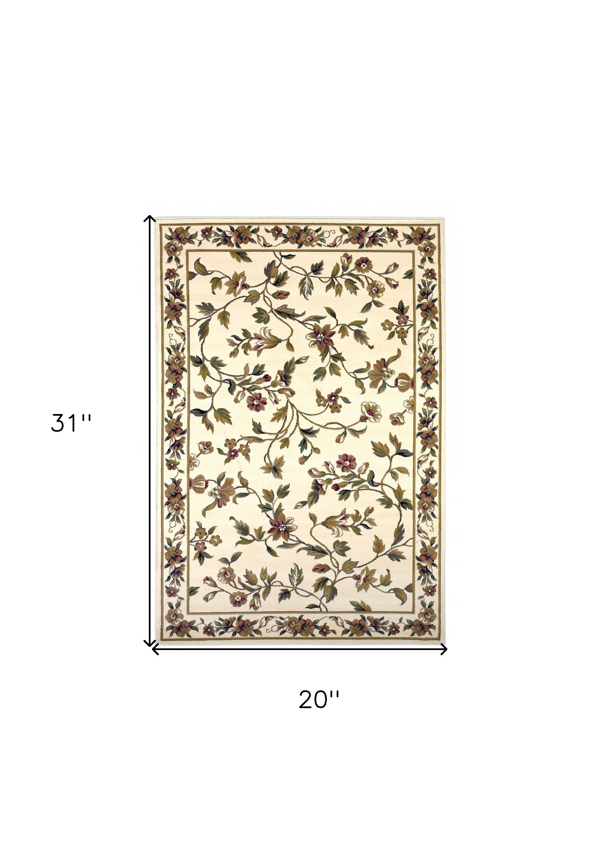 10'X13' Ivory Machine Woven Floral Vines Indoor Area Rug