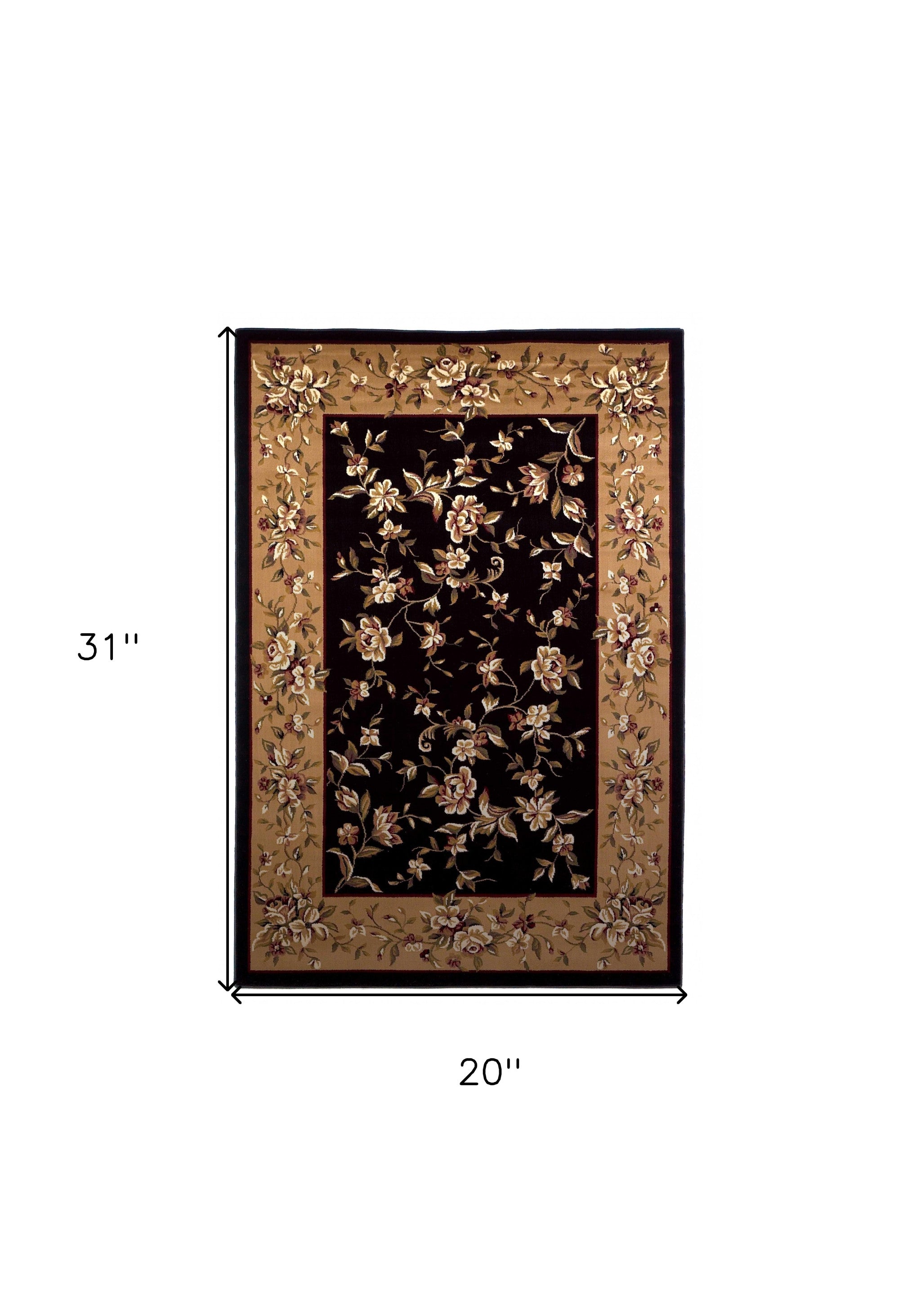 Black And Beige Octagon Floral Vines Area Rug