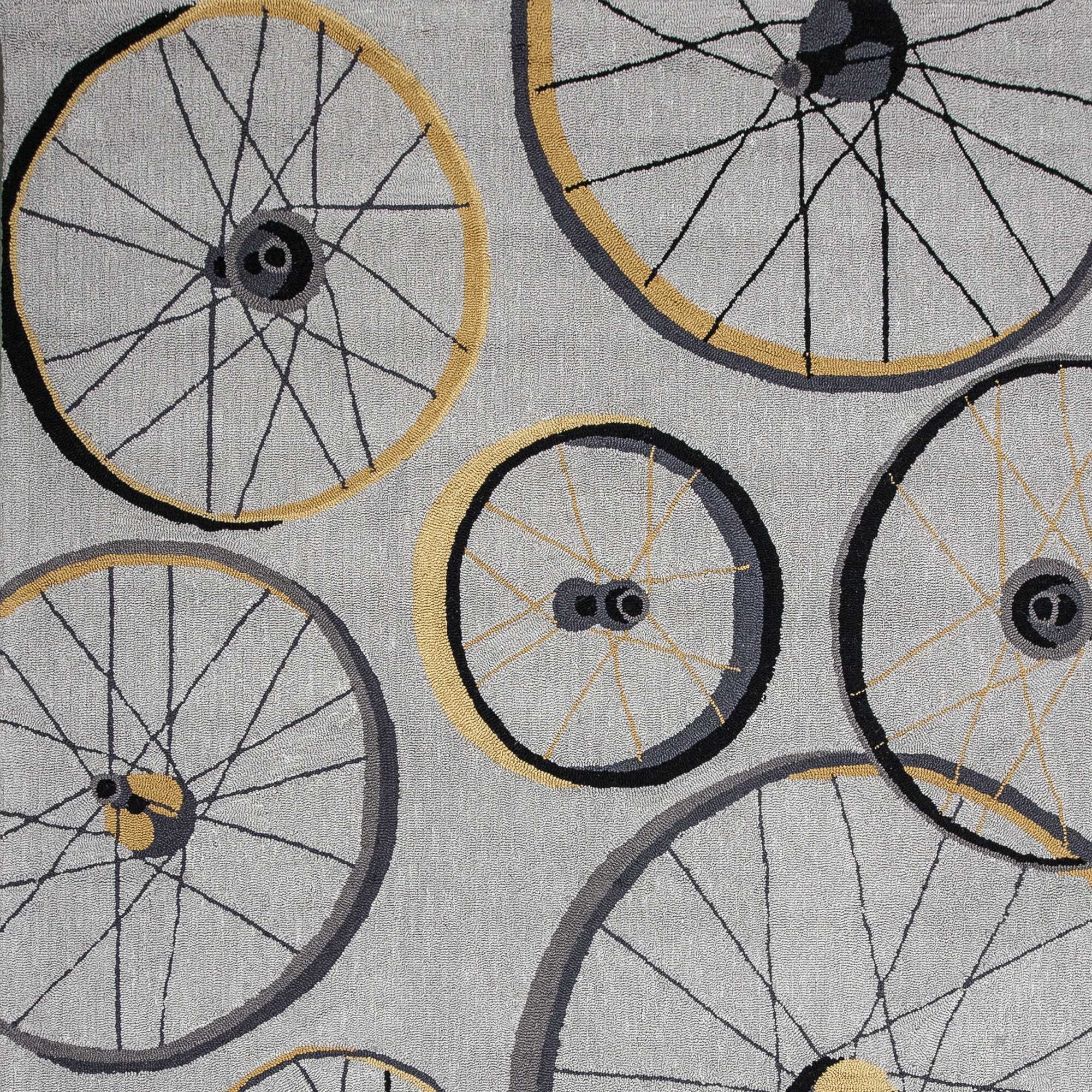 5'X8' Grey Hand Hooked Wheels Indoor Area Rug